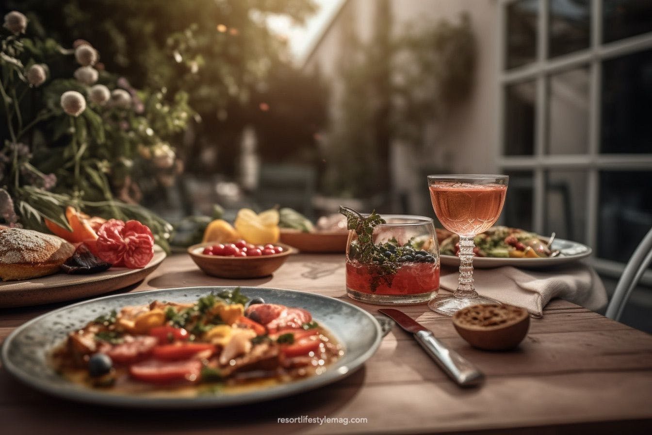 French food and rose wine served on outdoor table