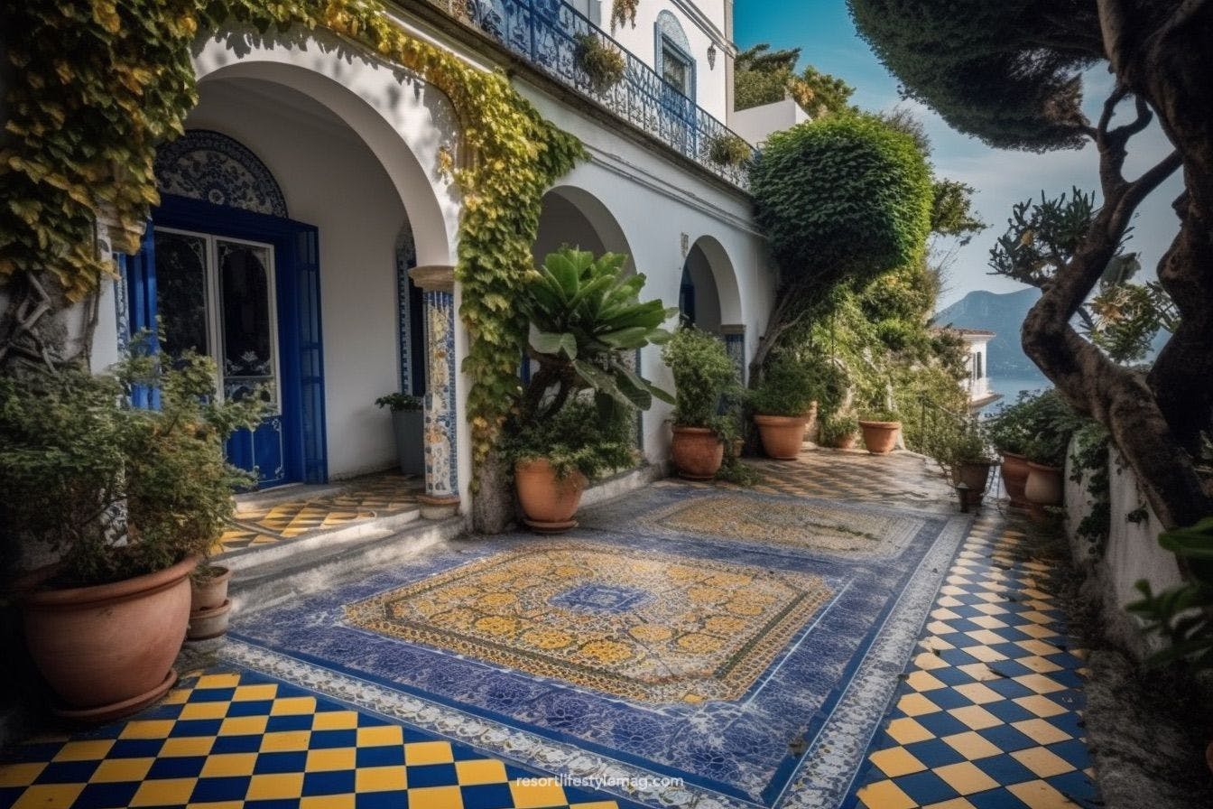 Amalfi villa colorful entrance with majolica tiles
