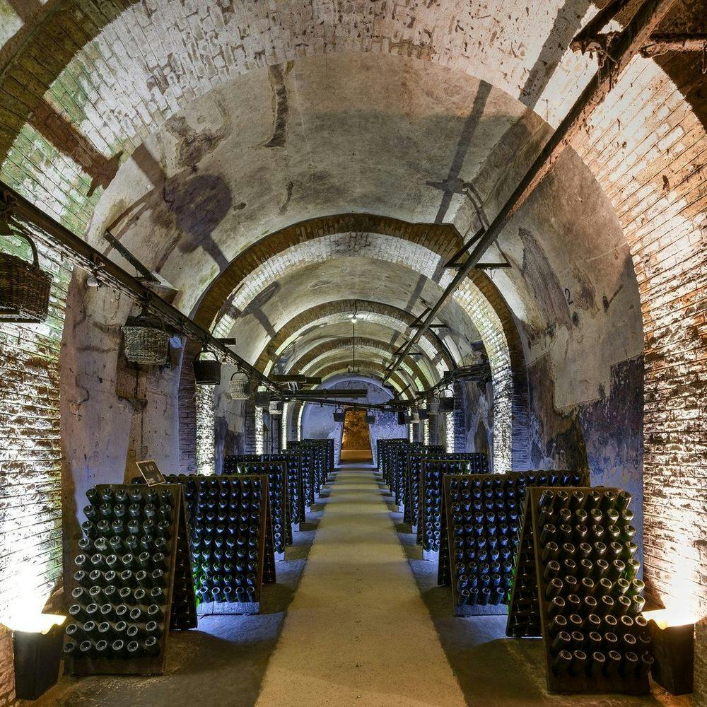 Wine cellar in Pommery champagne house in Reims France.