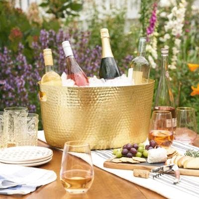 Gold Hammered Tub for wine cooling by Twine.