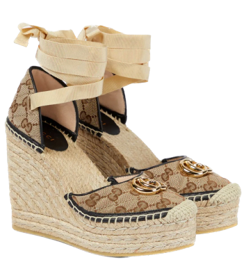 Gucci canvas espadrille wedge shoes