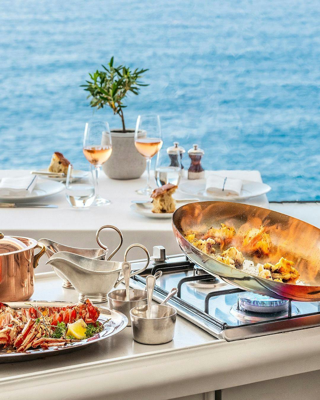 Dinner for two by the sea in French Riviera.