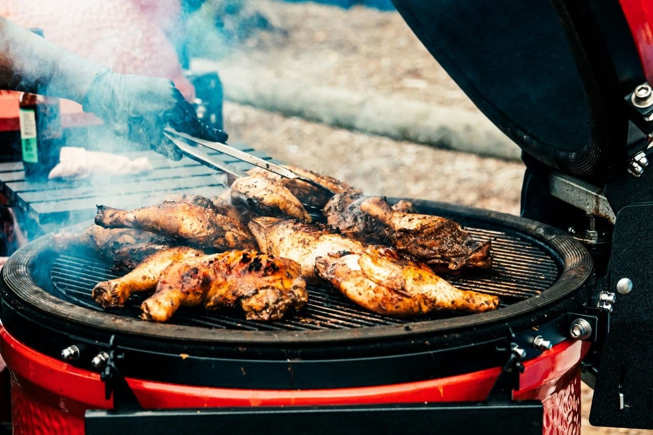 Jerk chicken on the grill in Jamaica.