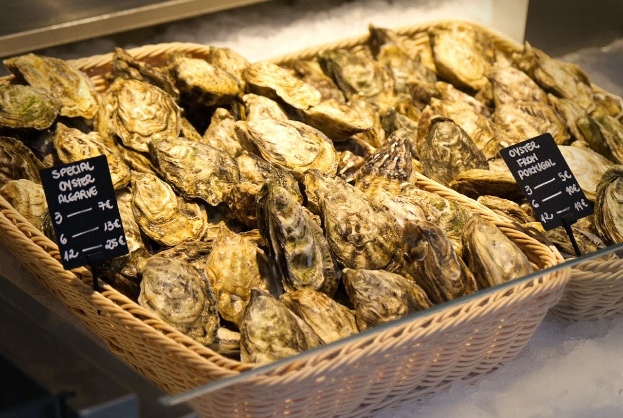 Oysters for sale in Porto in Portugal.