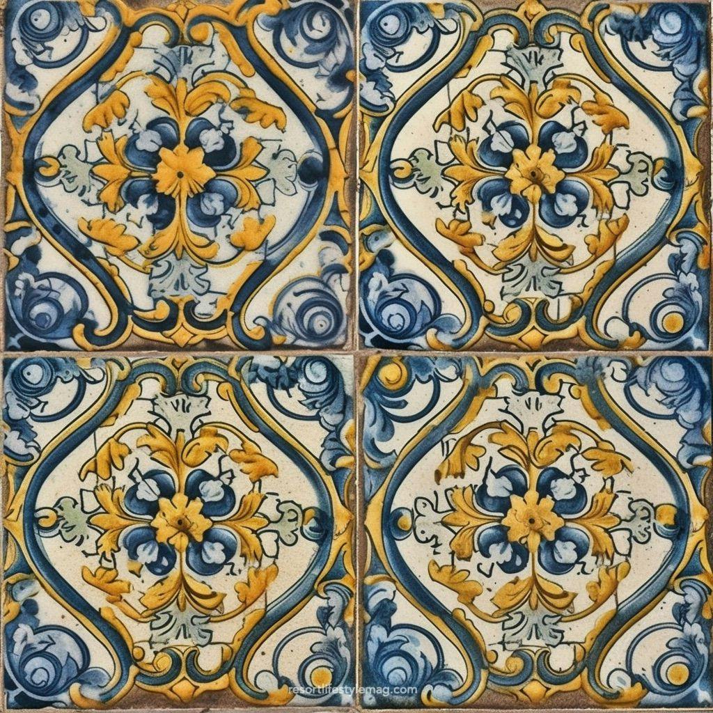 Majolica patterned 4 ceramic tiles