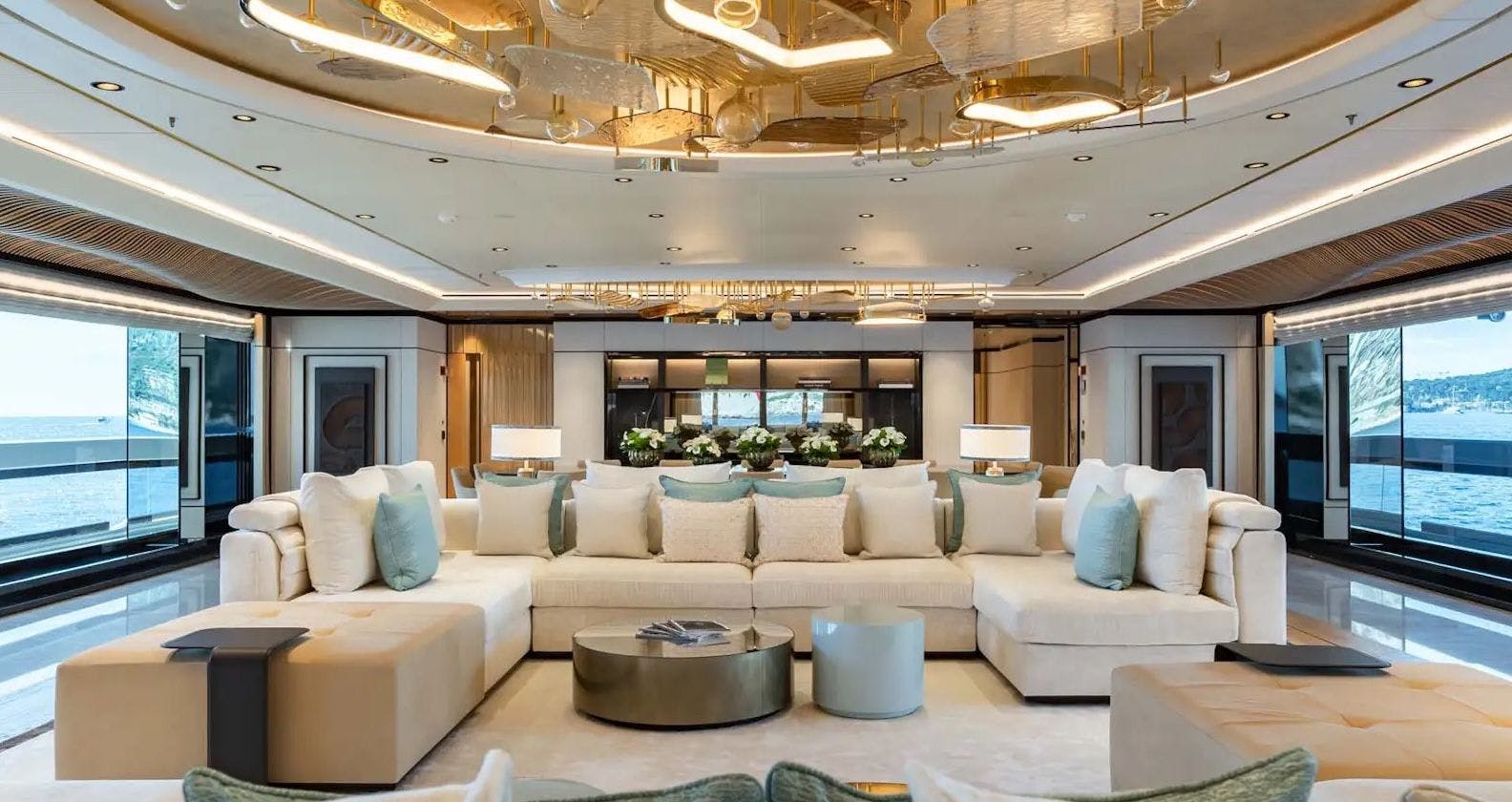 Inside interior of a luxurious superyacht.