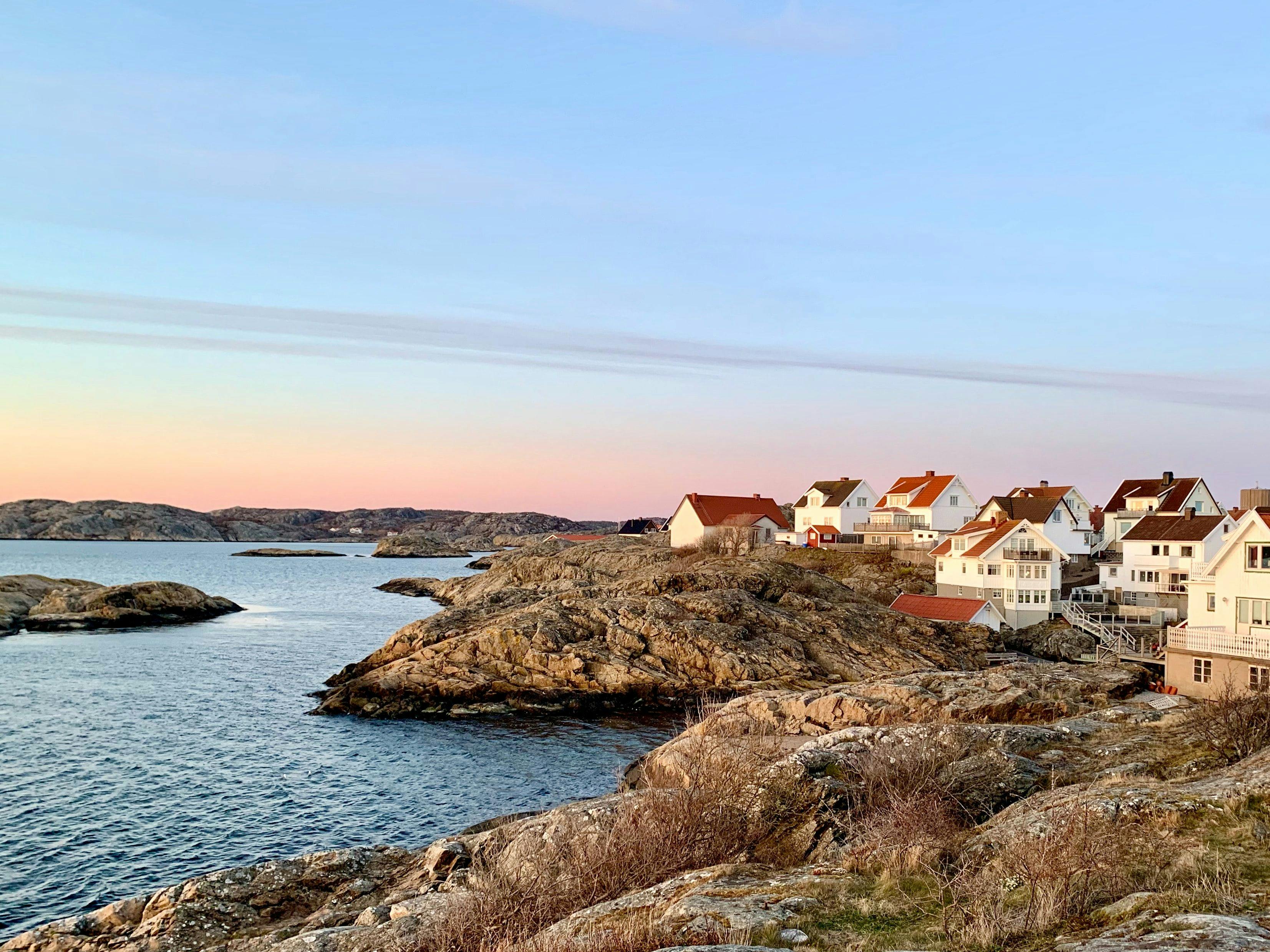 Houses on the rocky coast of Sweden