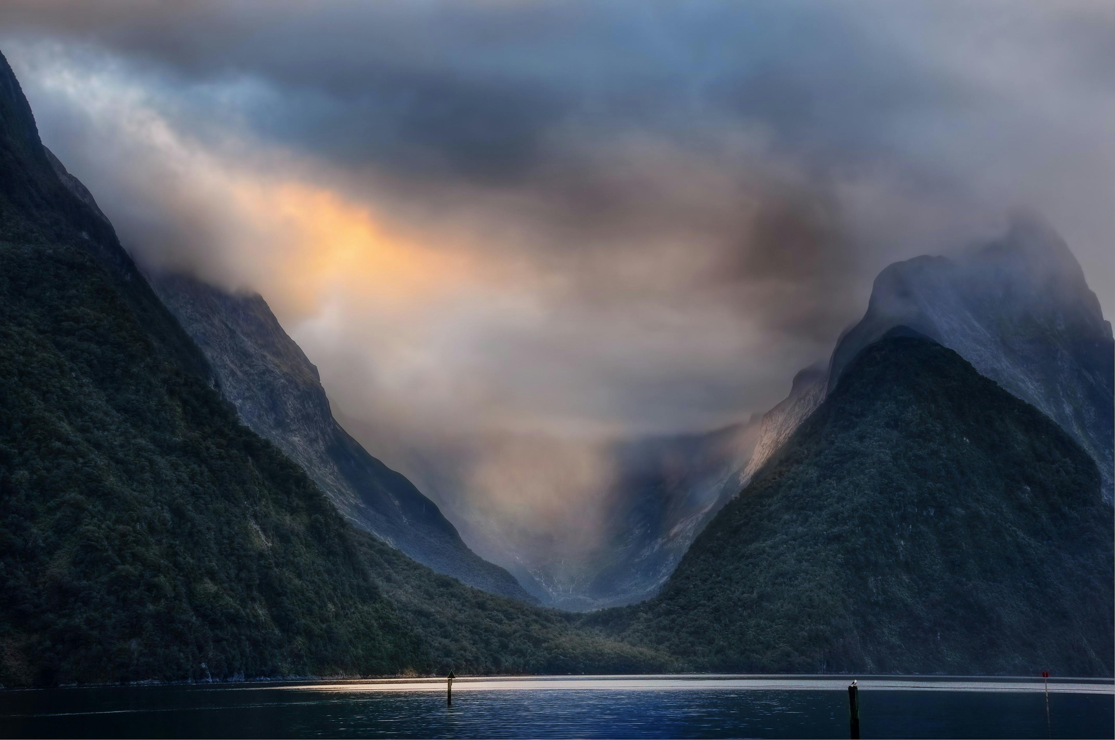View on Milford Sound during sunrise.