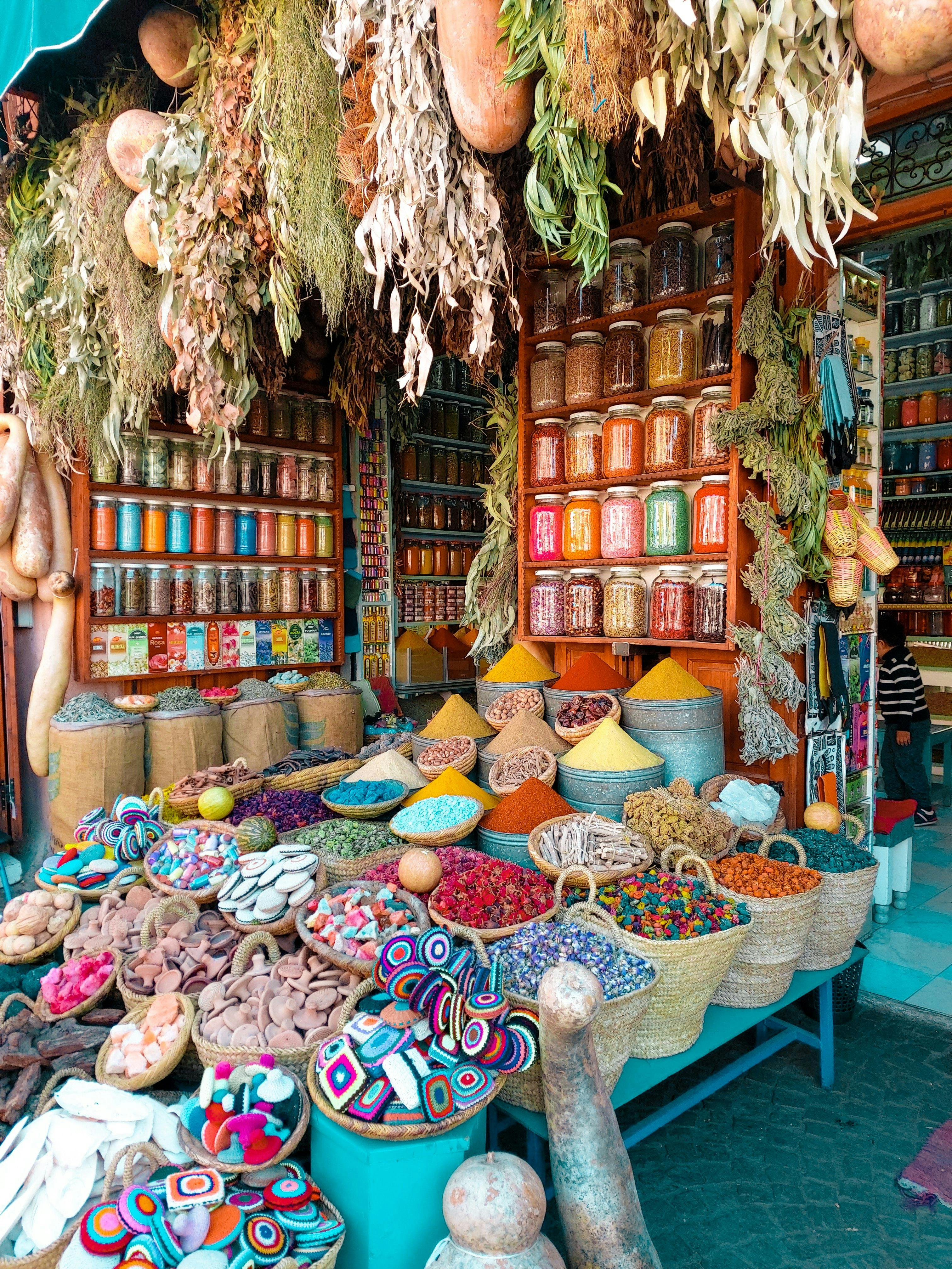 Spices for sale on Moroccan souk.