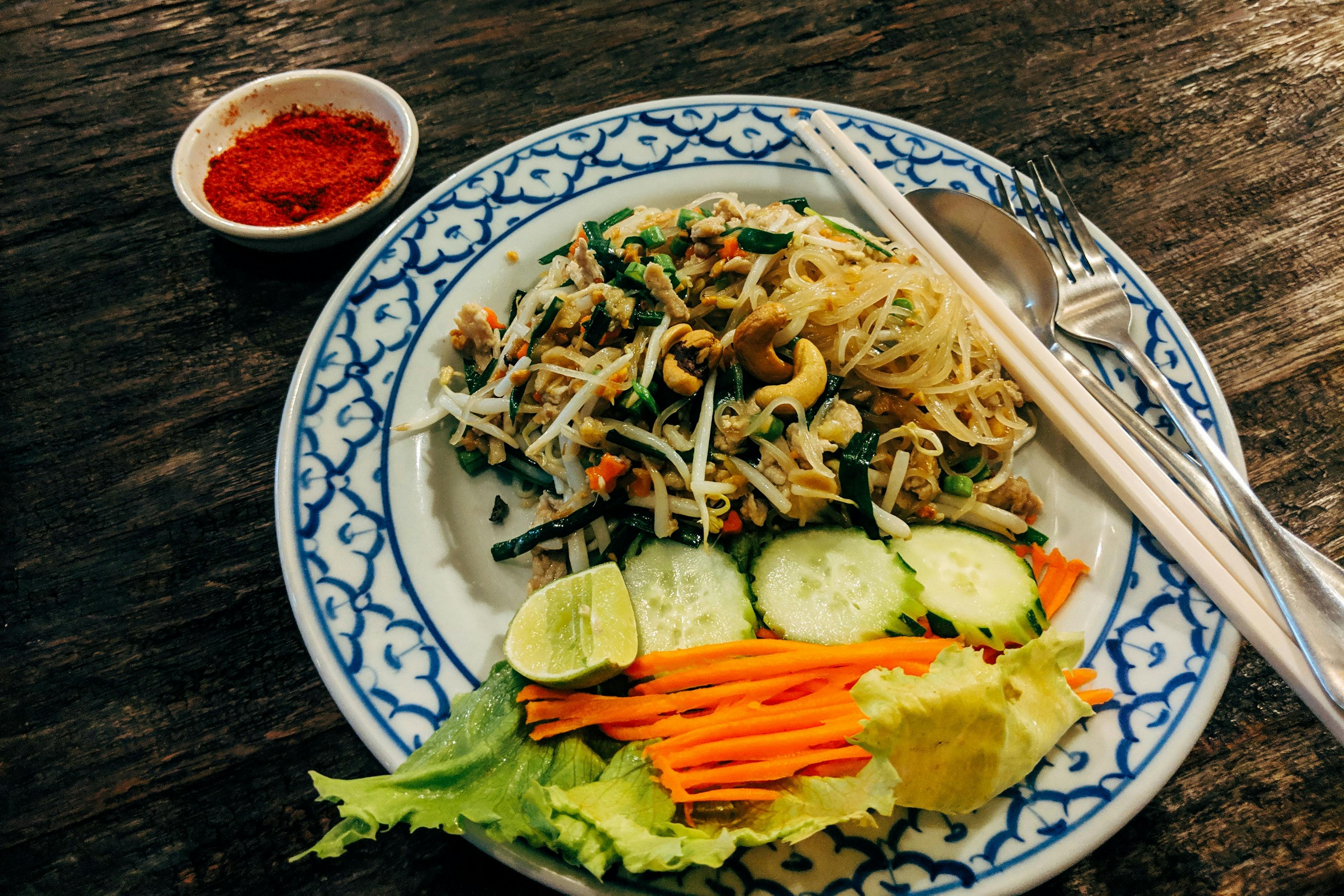 Traditional pad thai dish in Thailand.