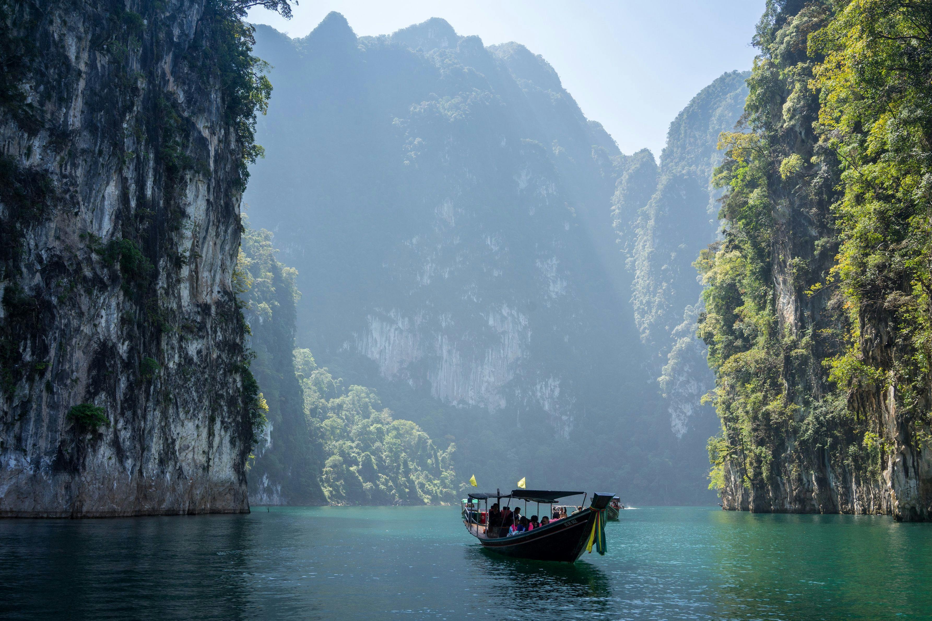 Longtail boat in Khao Sok national park in Thailand.