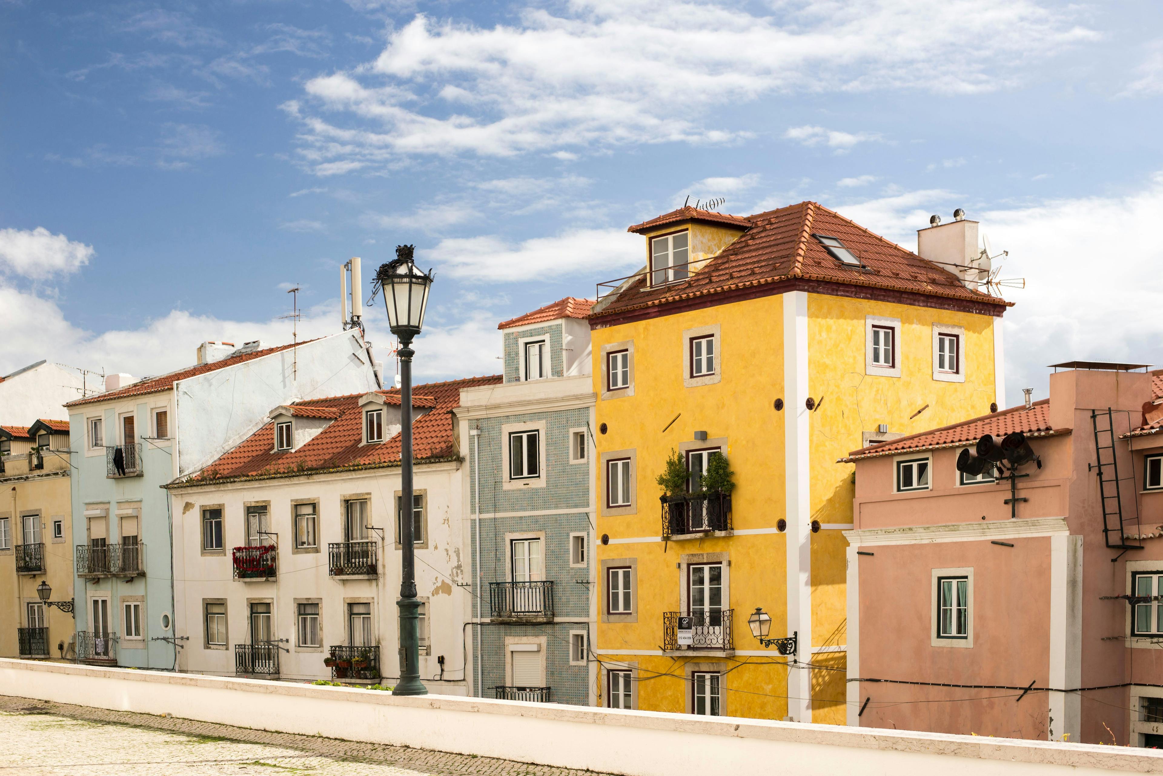 Colorful old buildings on the street of Lisbon