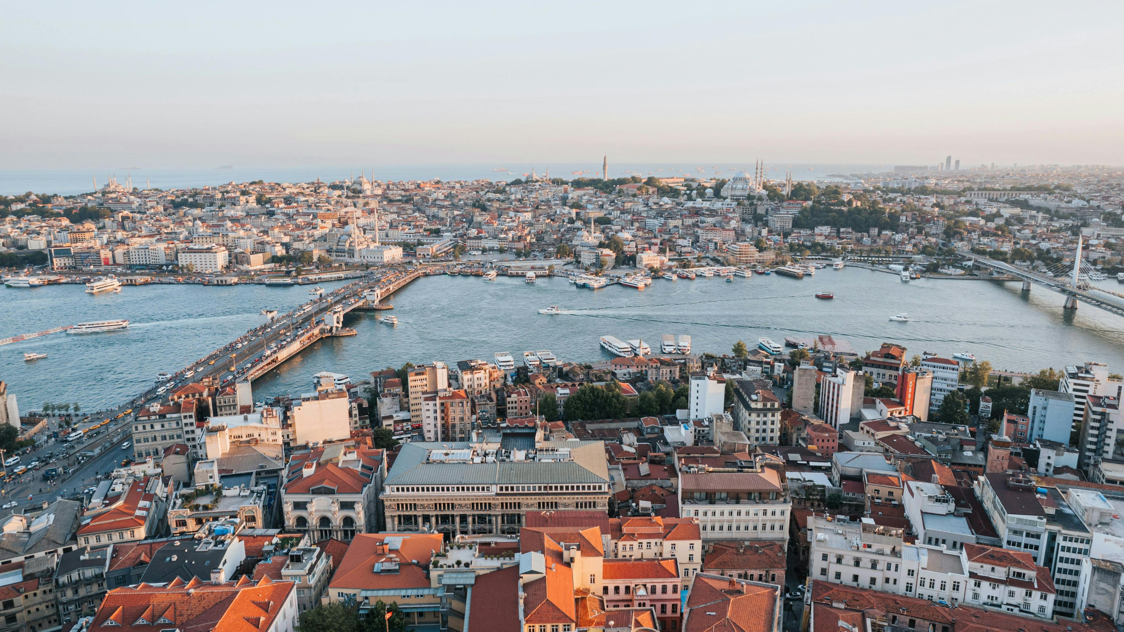 Galata Bridge in Istanbul Turkey.