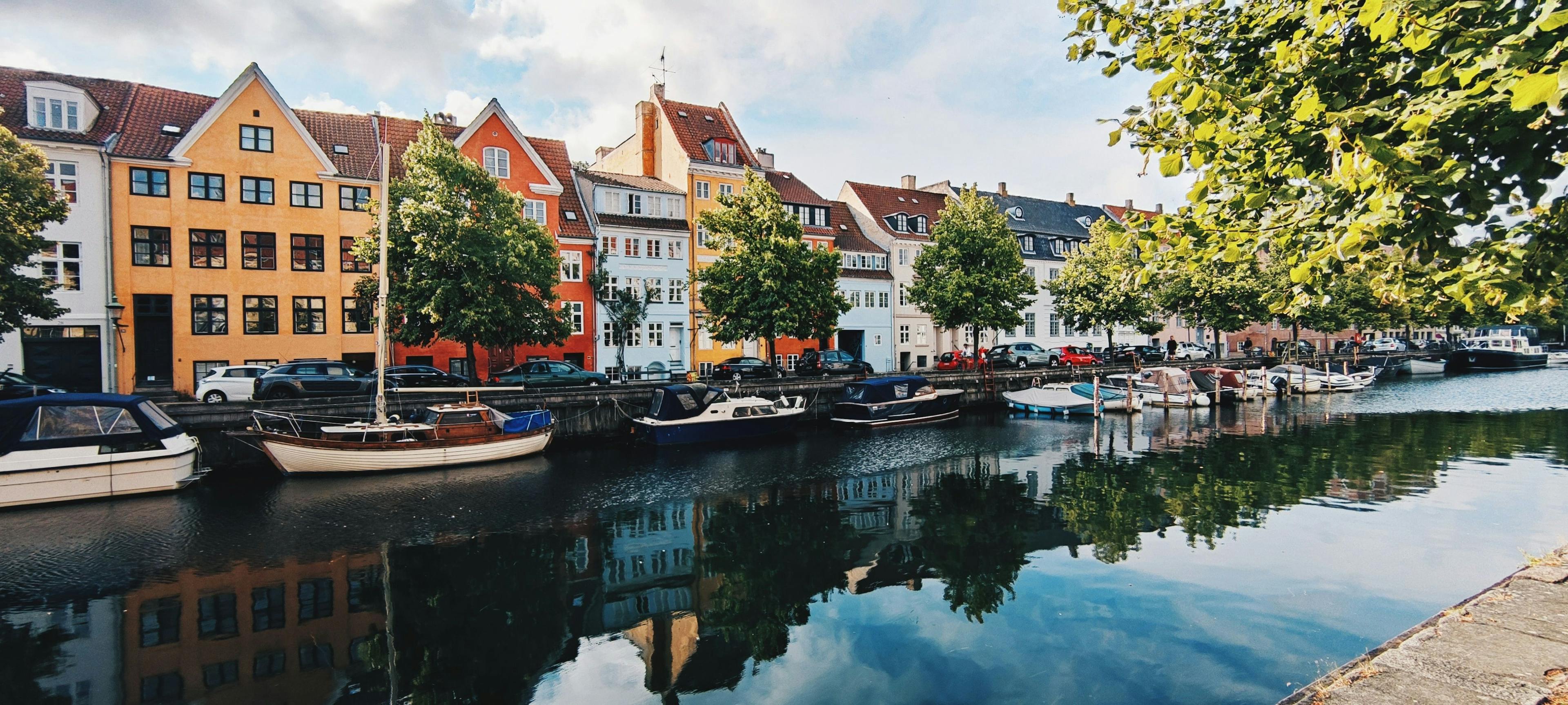 Boats docked in the channel of Christianshavn in Copenhagen.