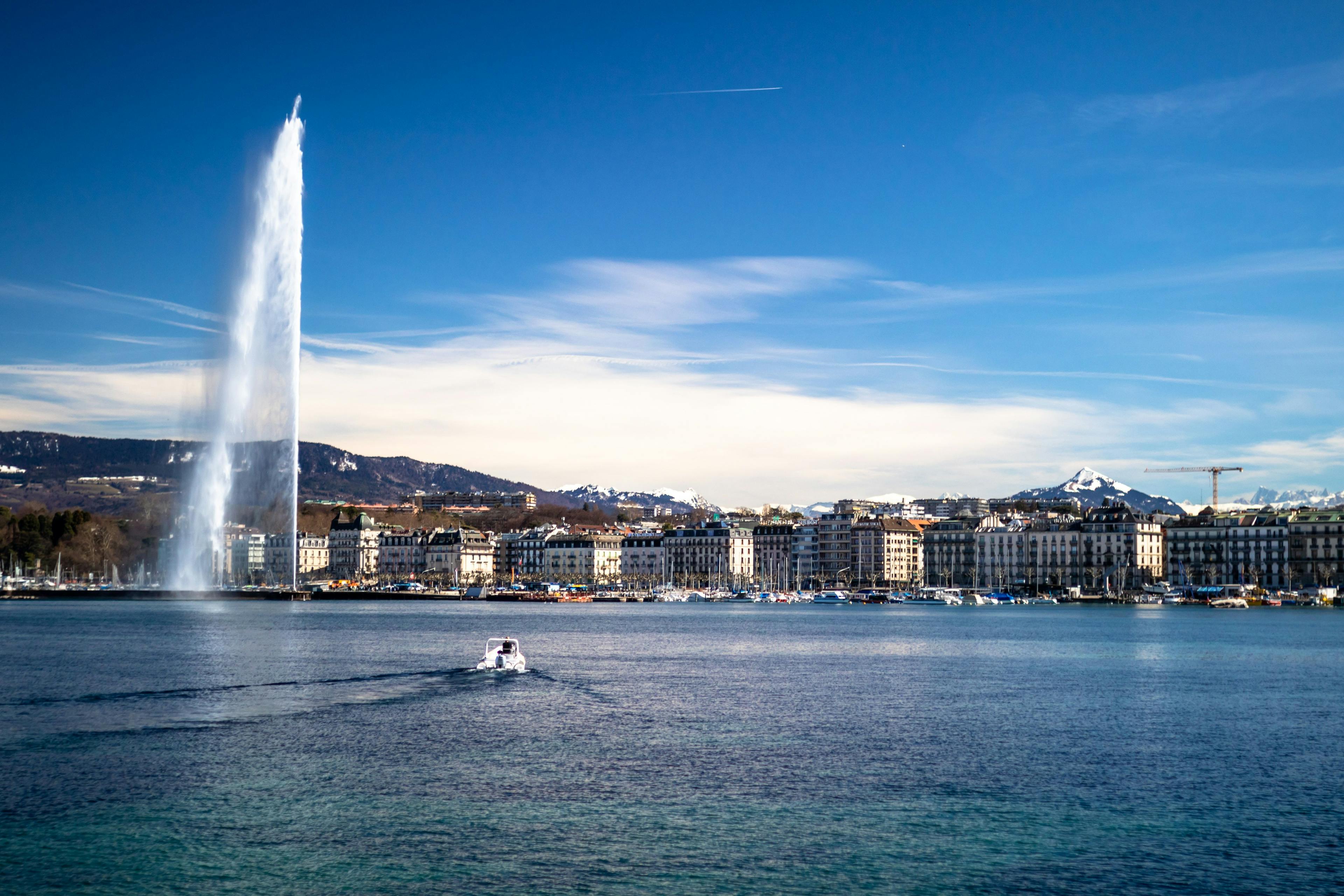 Jet d'Eau fountain in Geneva Switzerland.