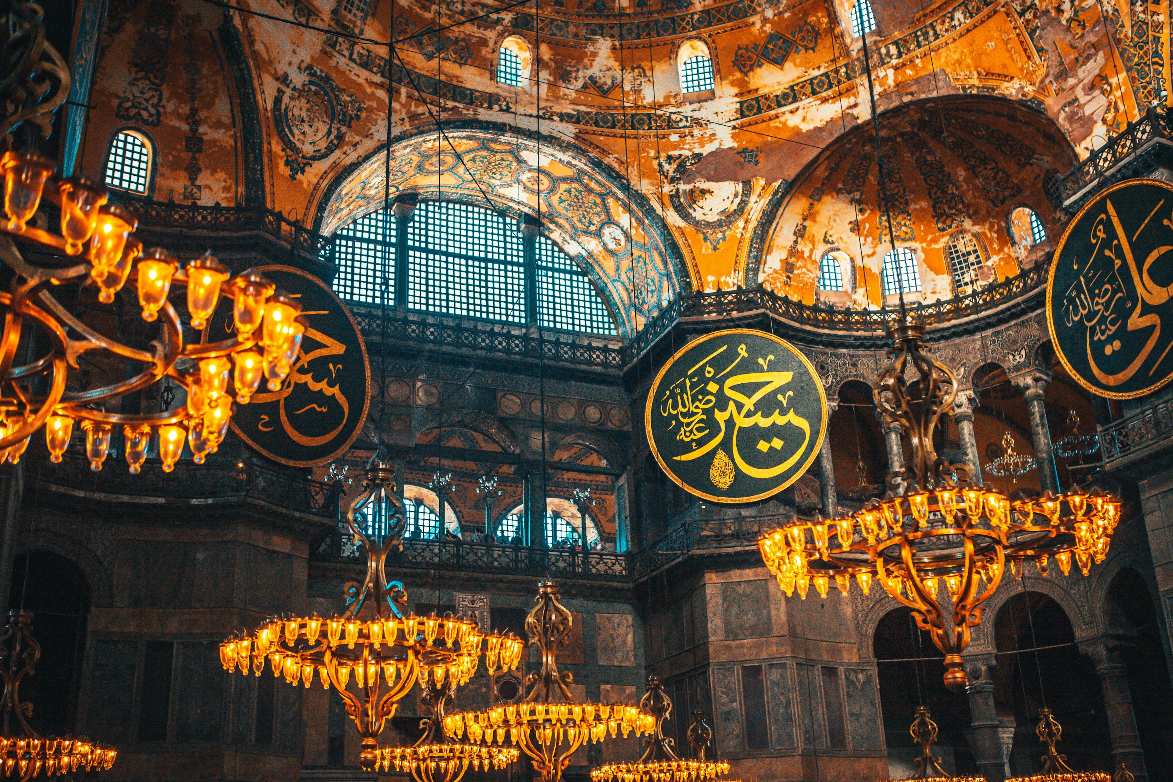 Inside Hagia Sophia mosque in Istanbul Turkey
