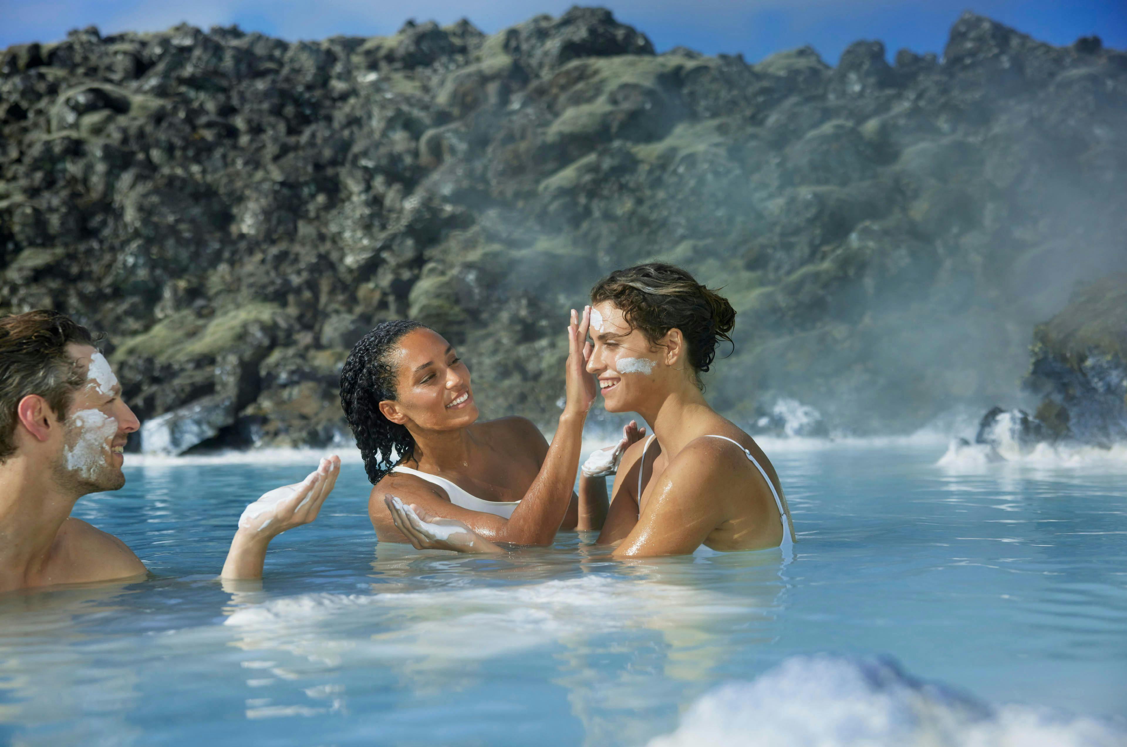 Women bathing in Blue Lagoon in Iceland.