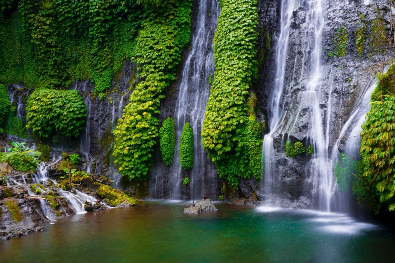 Waterfalls in the lush jungle of Bali island
