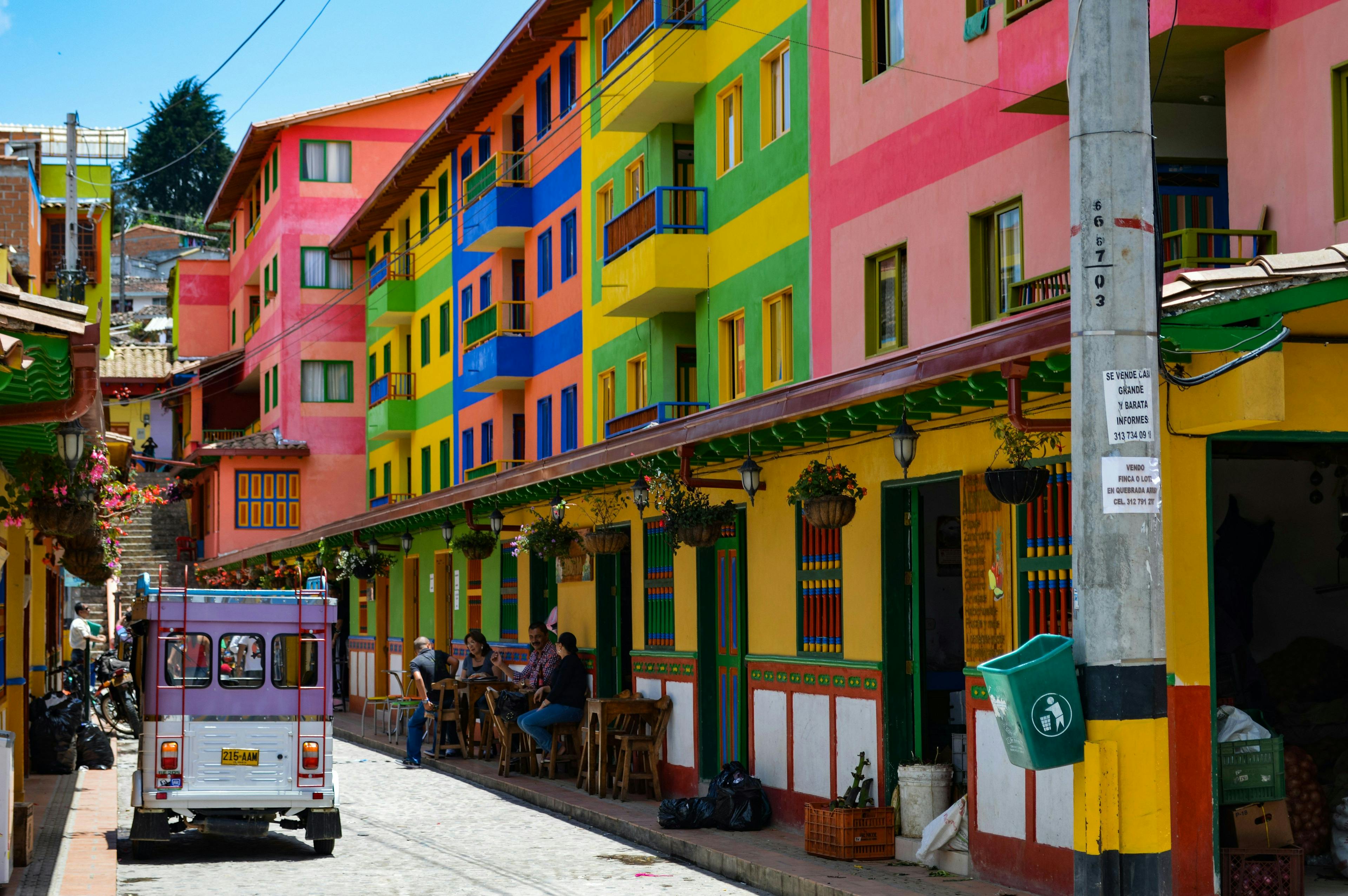 Colorful houses on the street in Colombia.