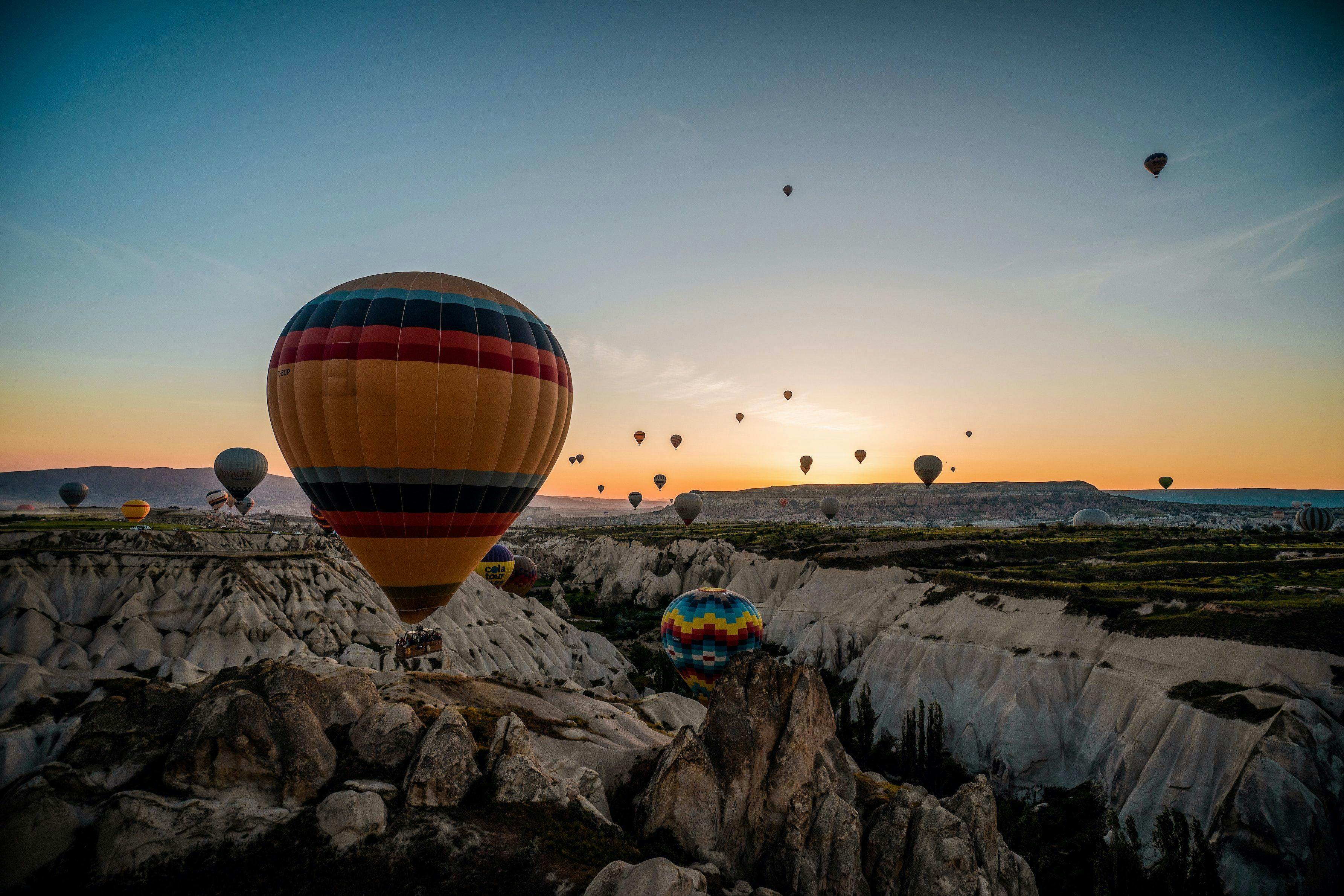 Hot air balloons in Cappadocia in Turkey.