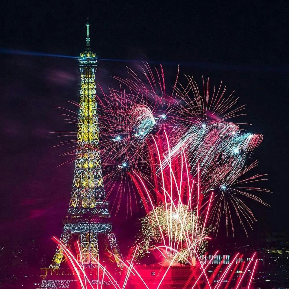 Eiffel Tower with fireworks in Paris