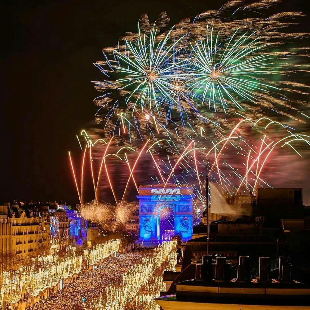 Arc de Triomphe with fireworks in Paris