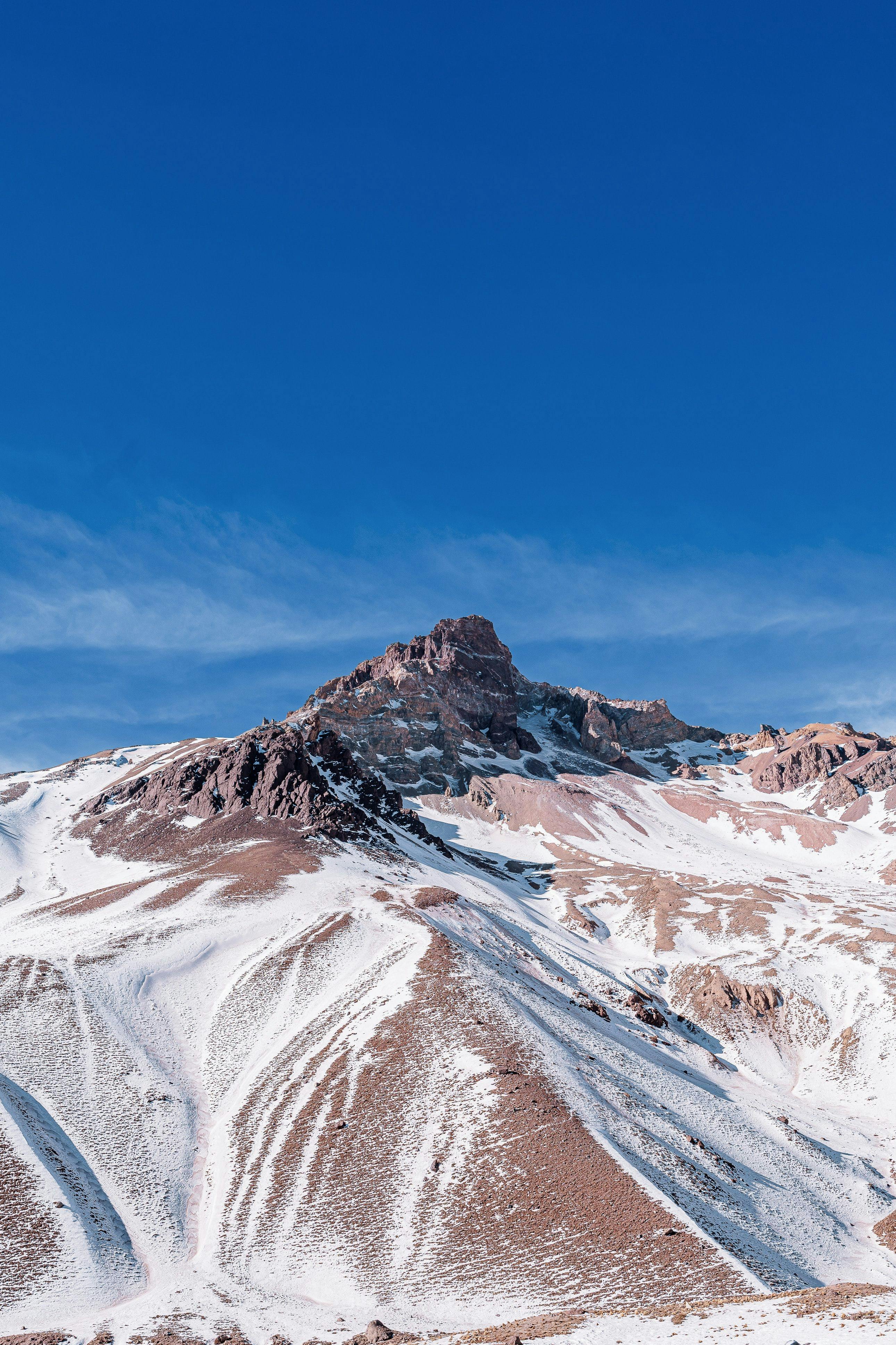 View on Mount Aconcagua snowy top.