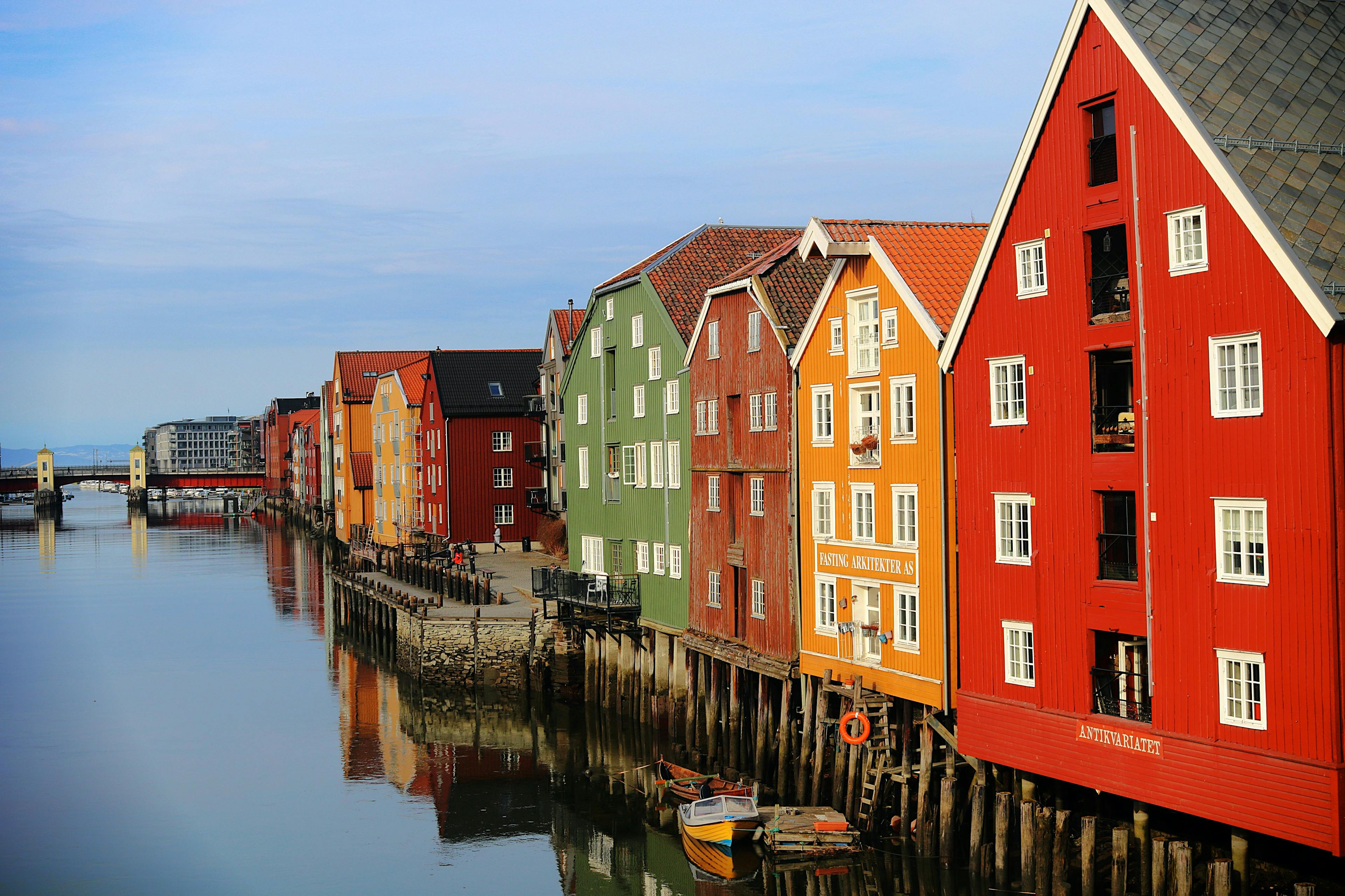 Colorful houses in Trondheim Norway.