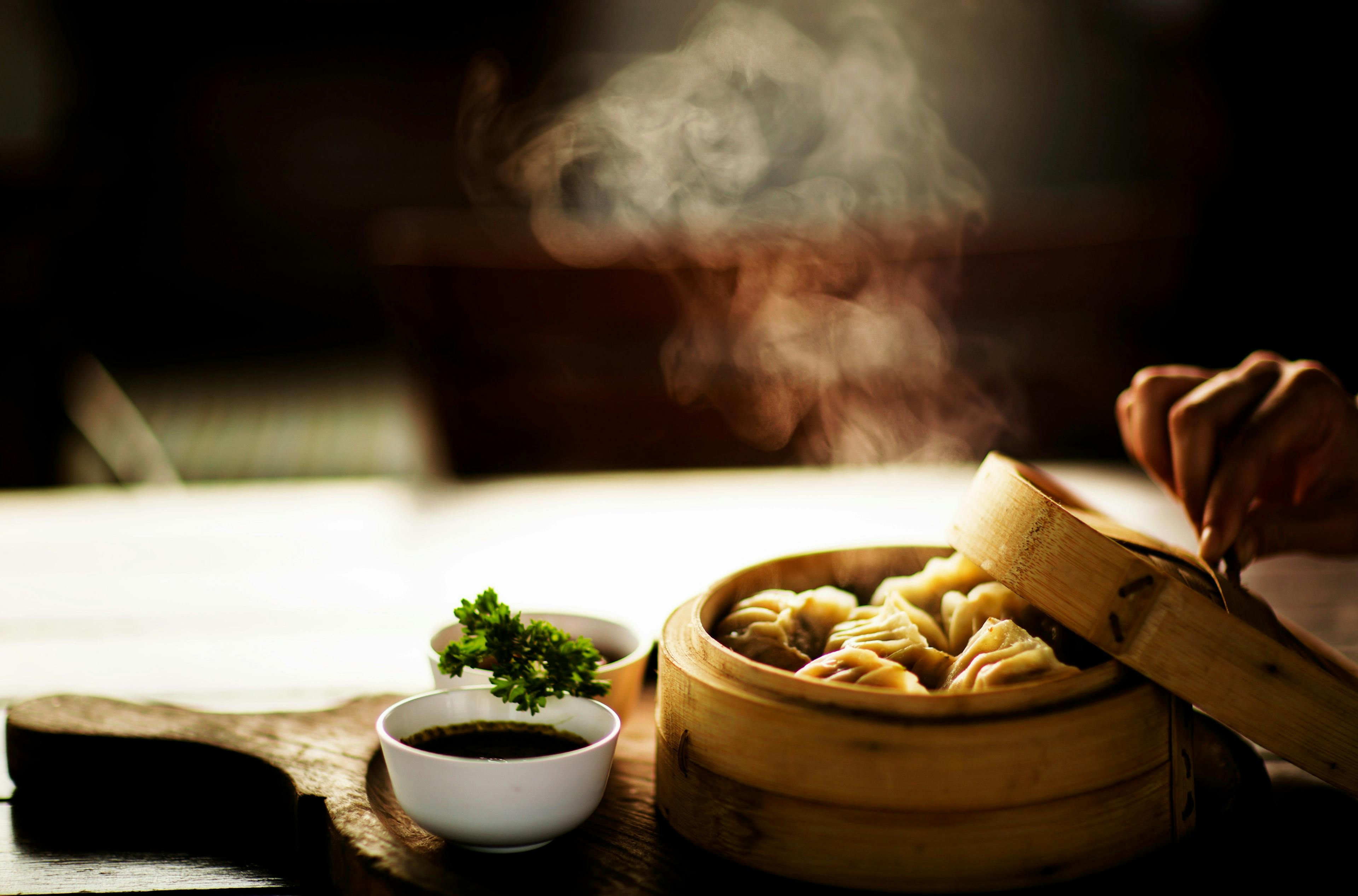 Chinese dumplings in a pot