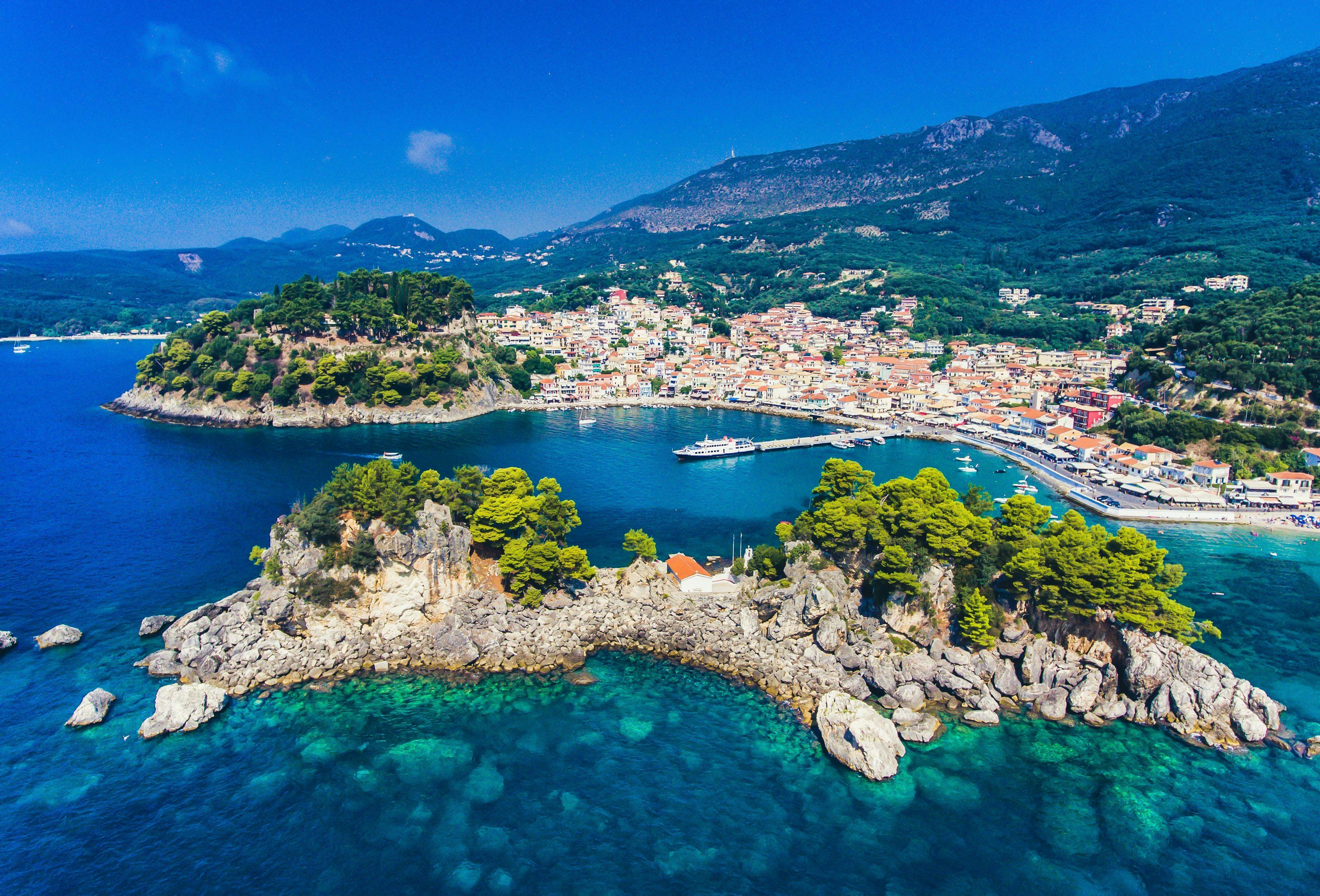 Rocky coastline with blue Mediterranean in Greece