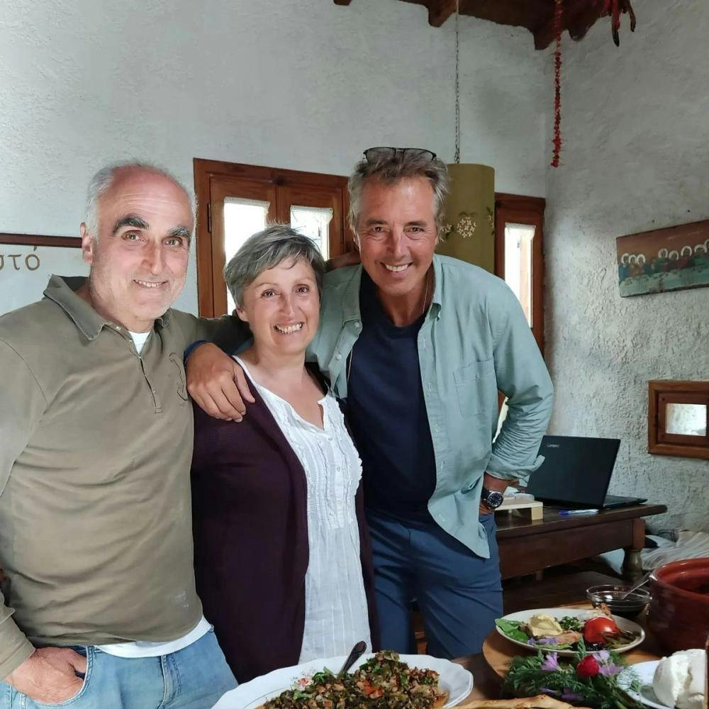 Dan Buettner filming in Karimalis winery in Ikaria