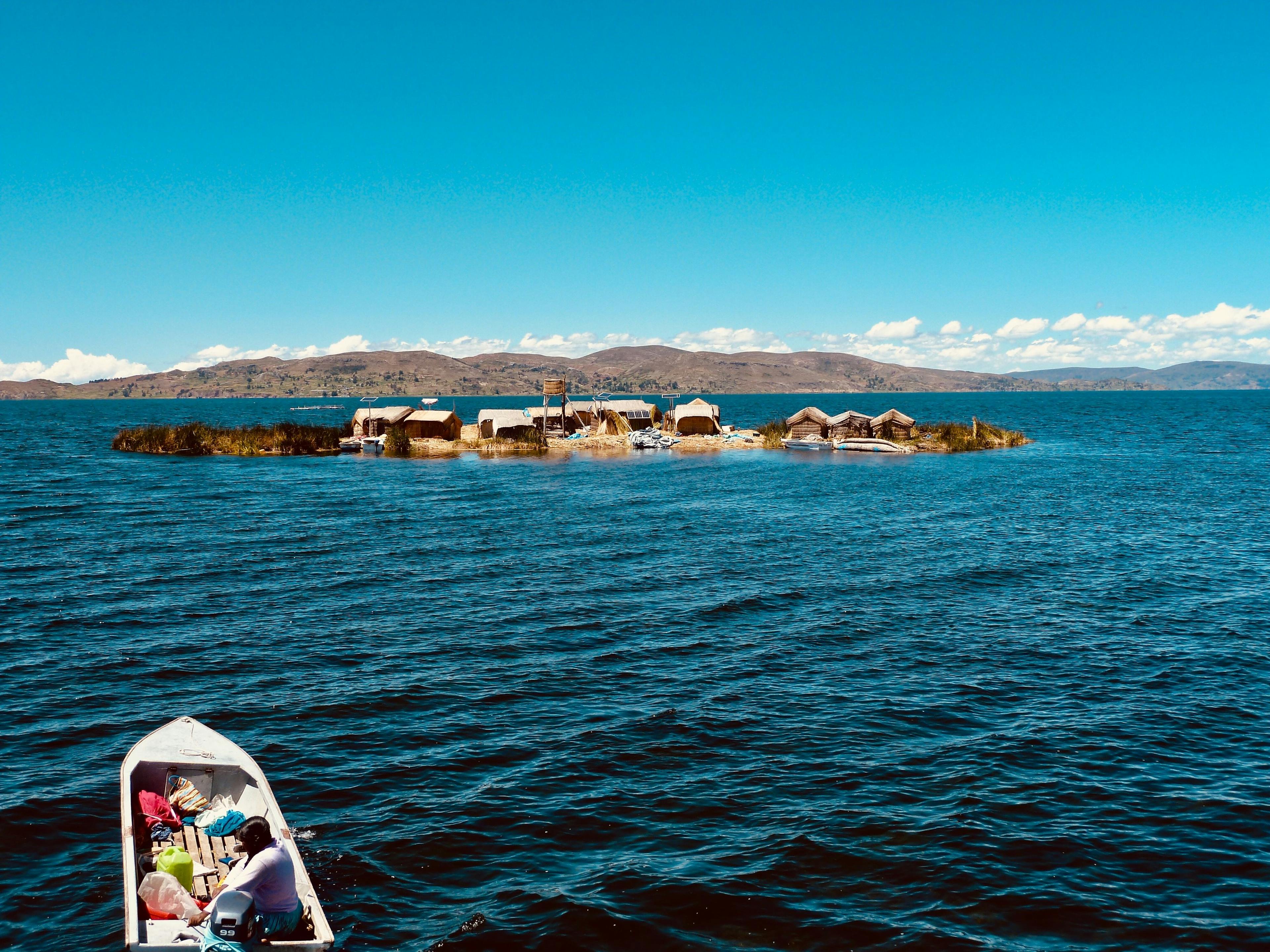 Floating Uros Islands at the Lake Titicaca in Peru.