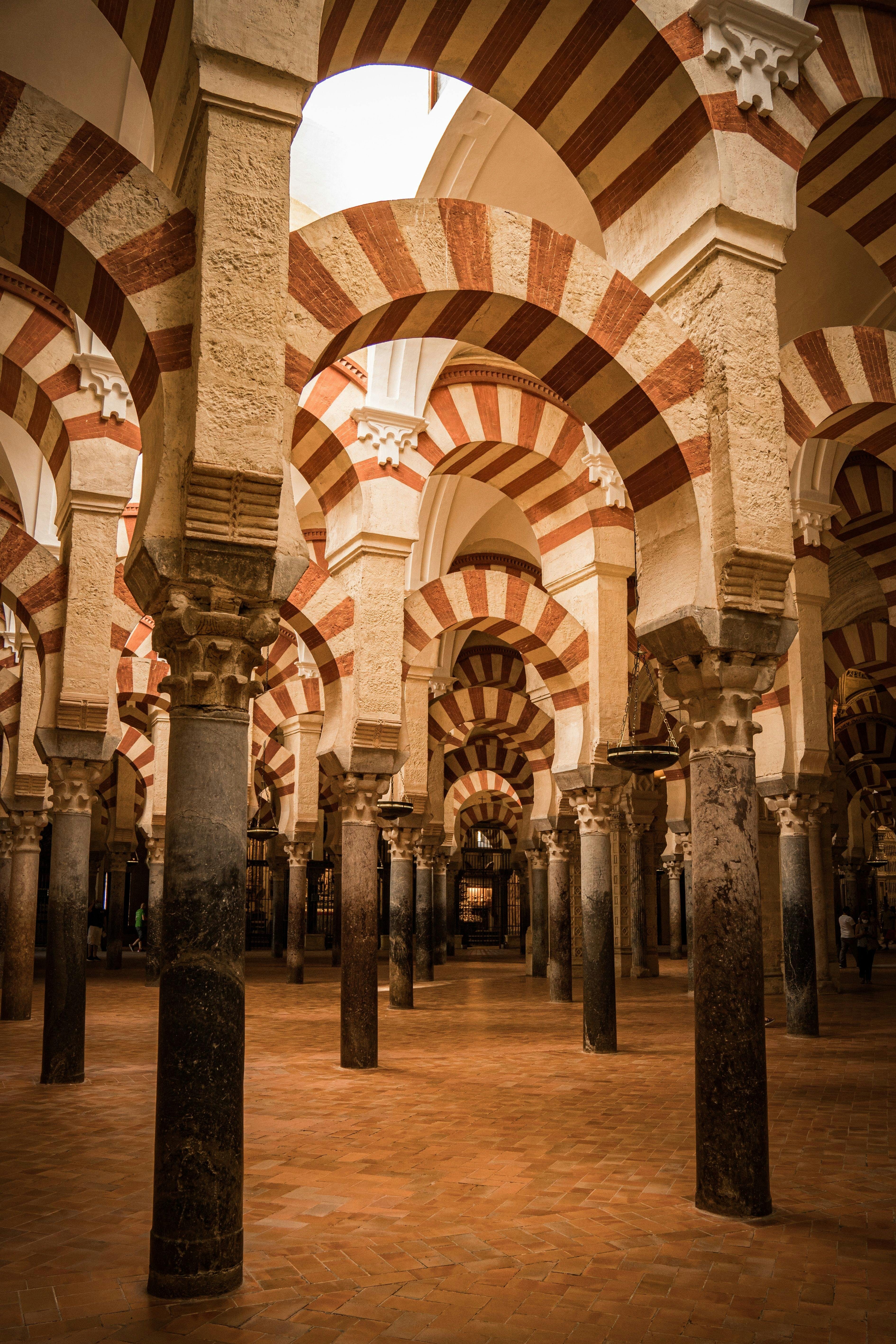 Pillars in Mezquita the Cathedral of Cordoba in Spain.