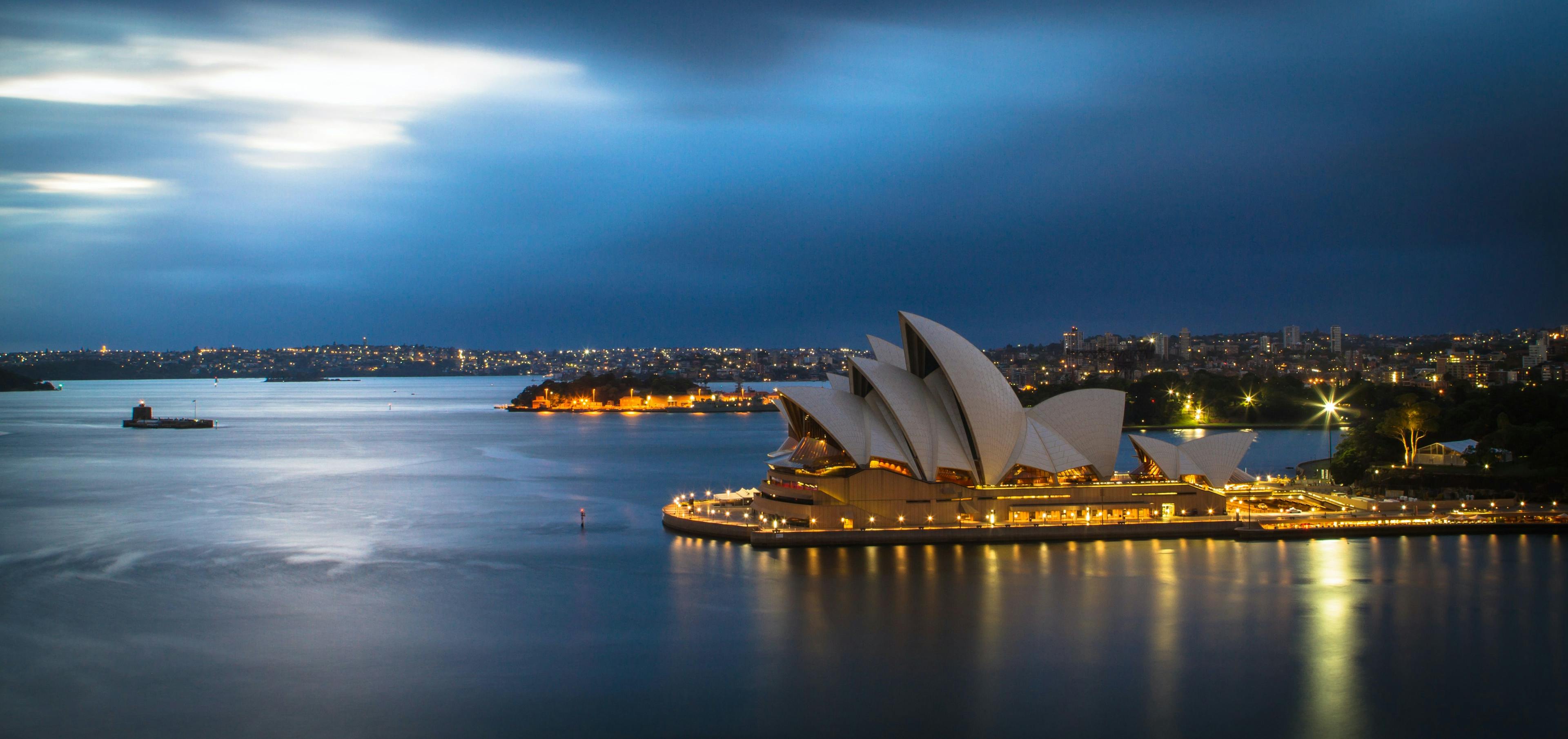 Sydney Opera House and Sydney skyline in Australia.