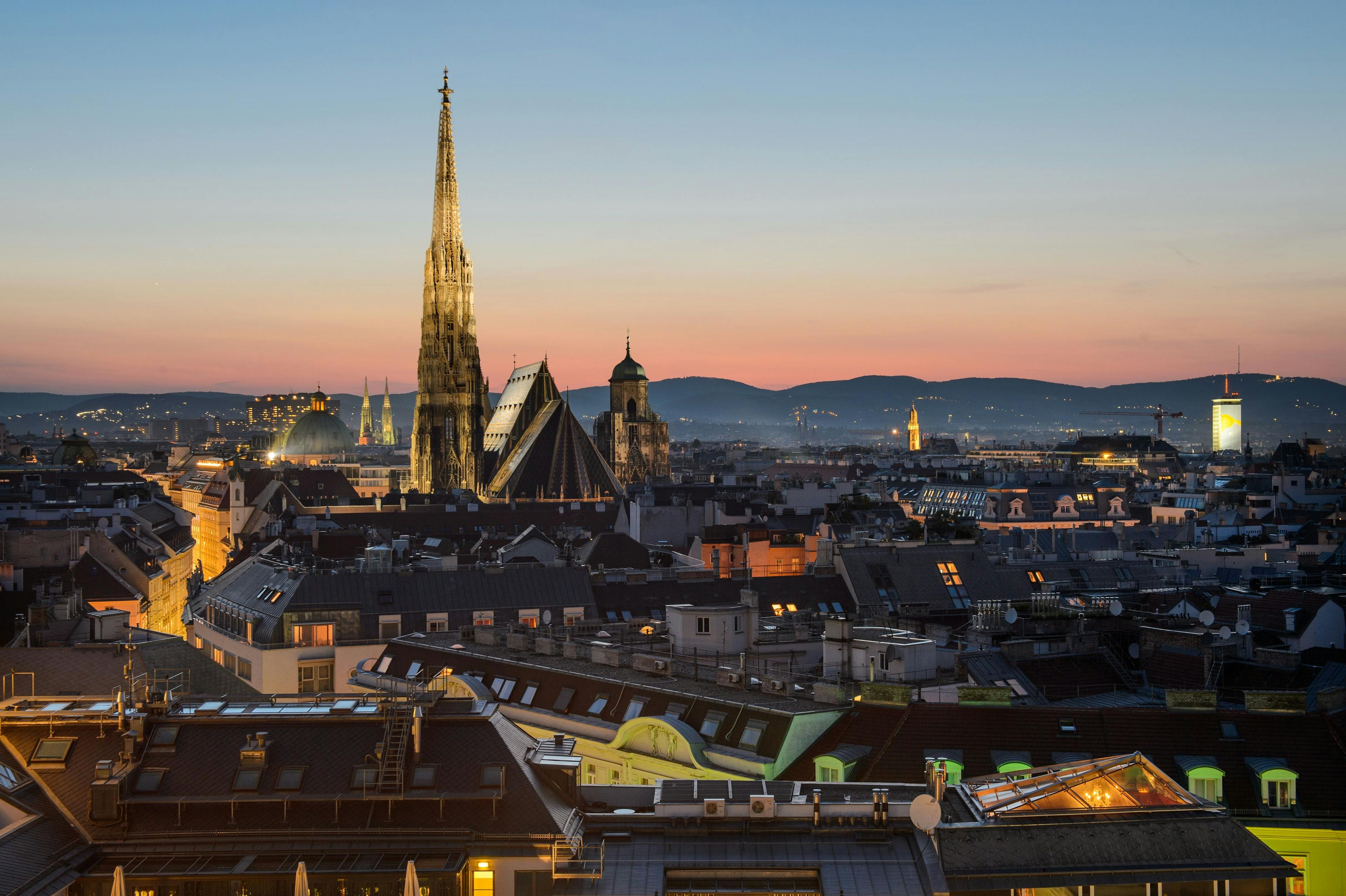 Evening view of city of Vienna in Austria