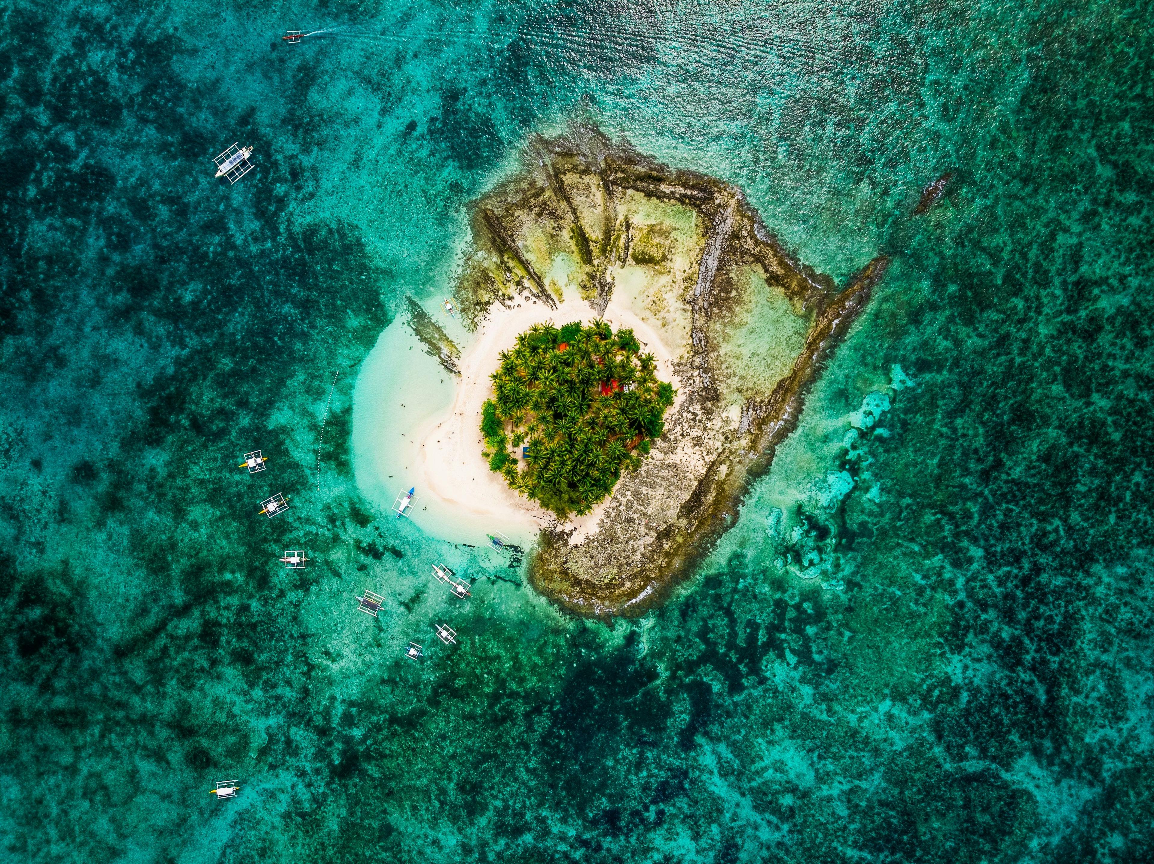 Aerial view on Guyam Island in Siargao, Philippines.