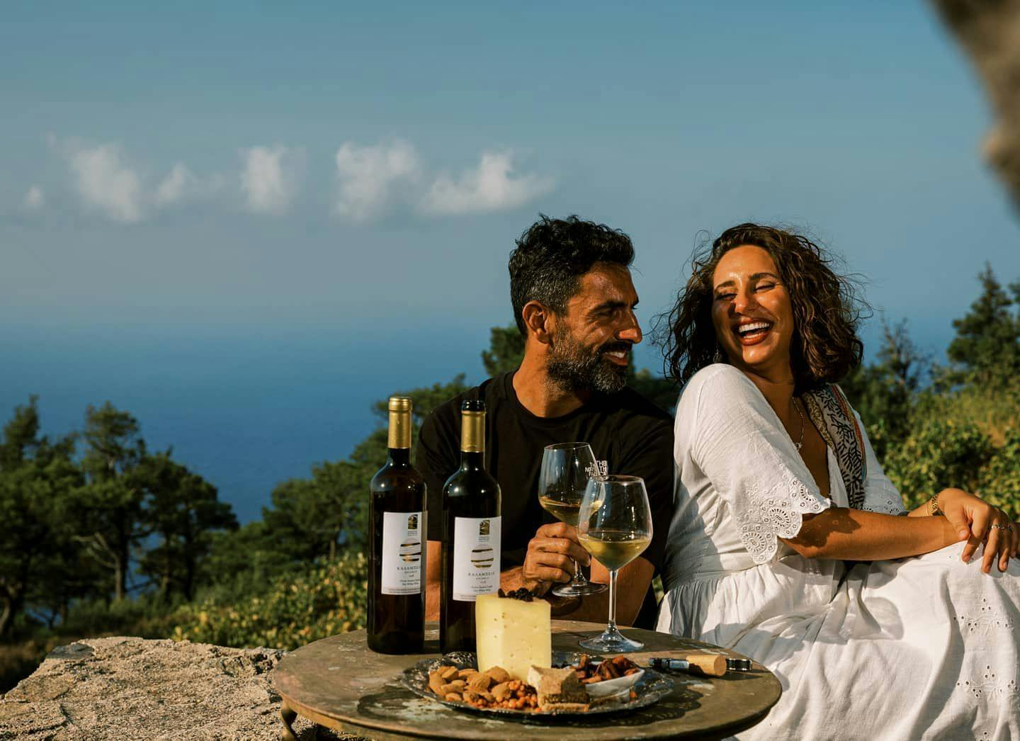 Laughing couple on the island of Ikaria in Greece