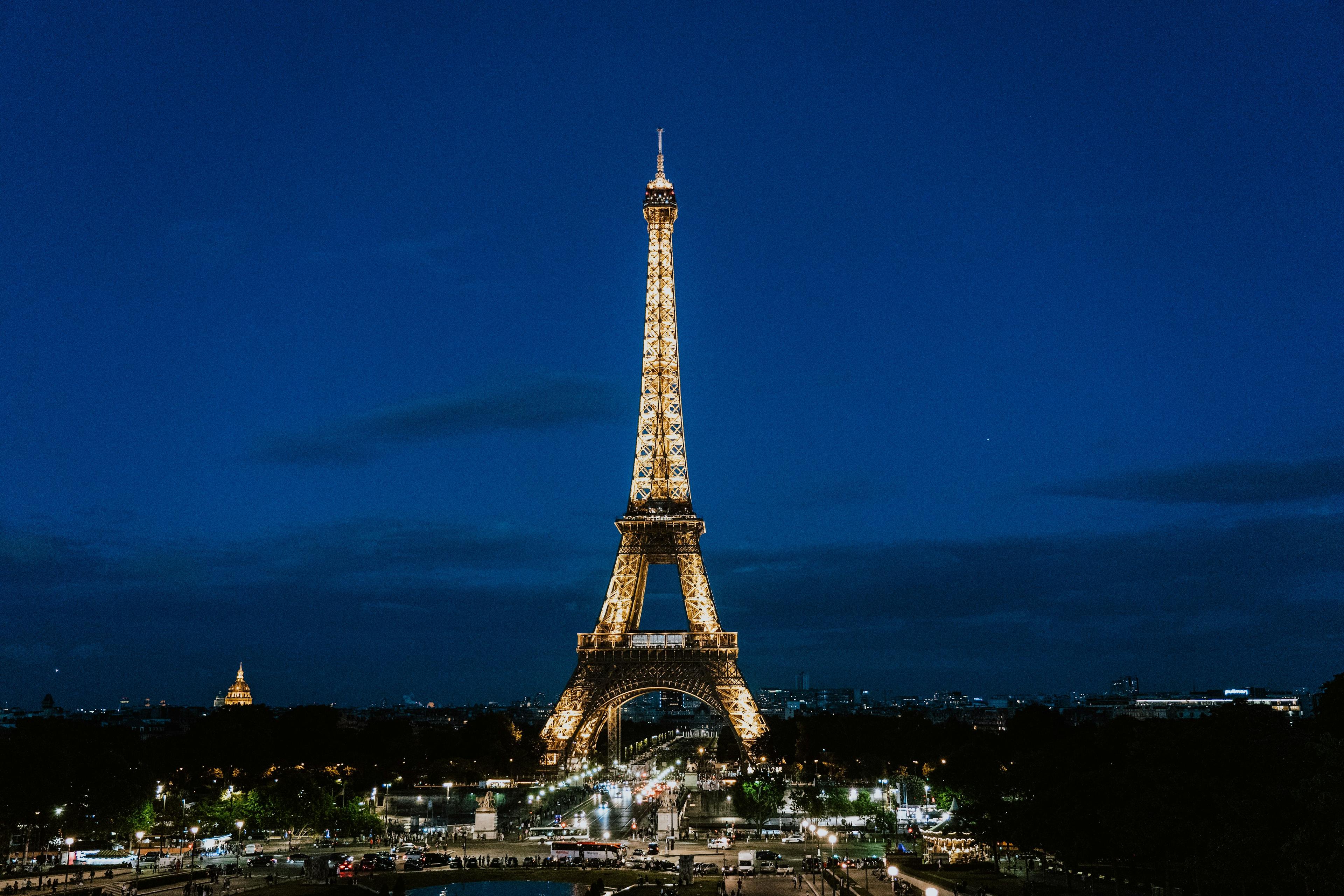 Eiffel Tower during night in Paris France