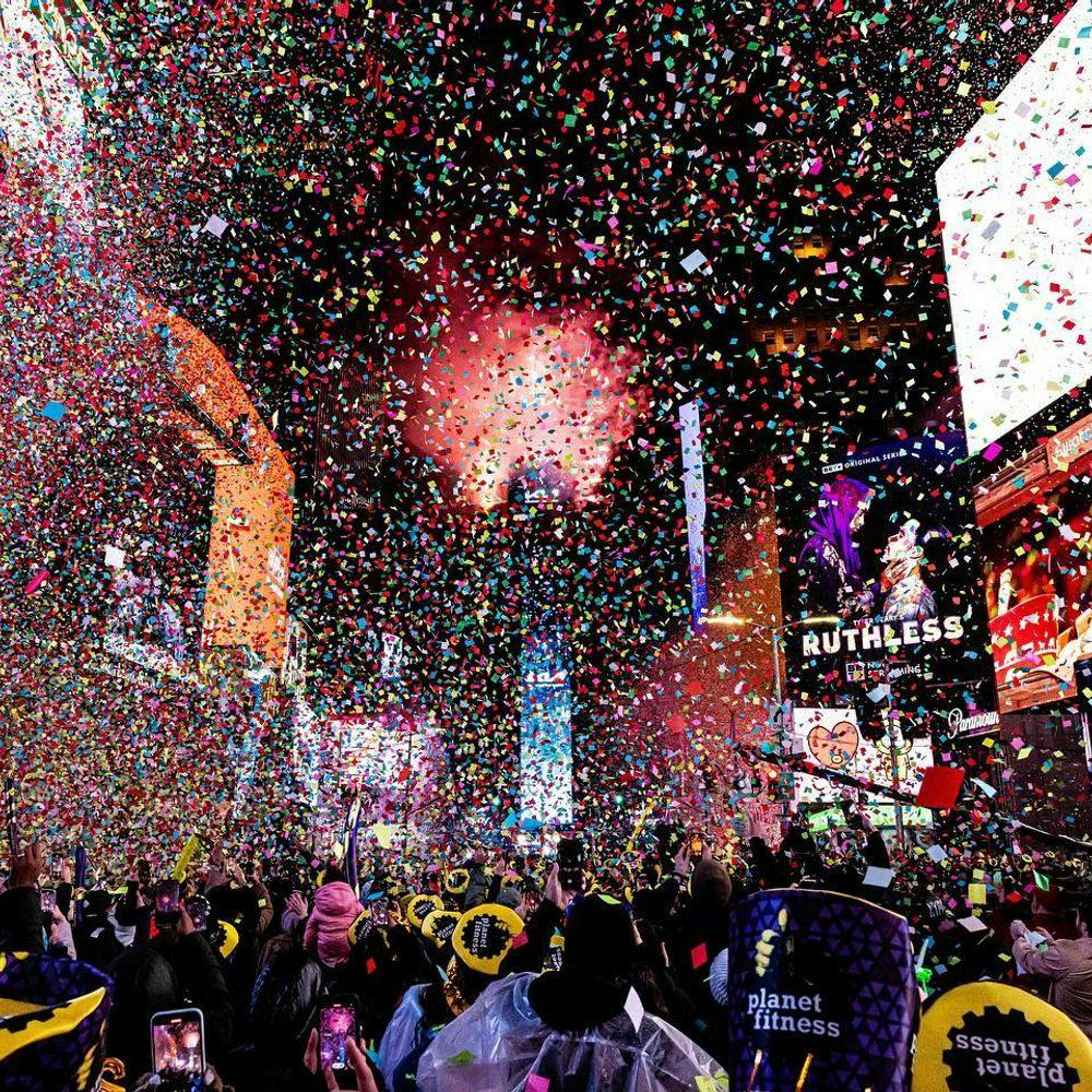 People celebrating New Year in New York Times Square
