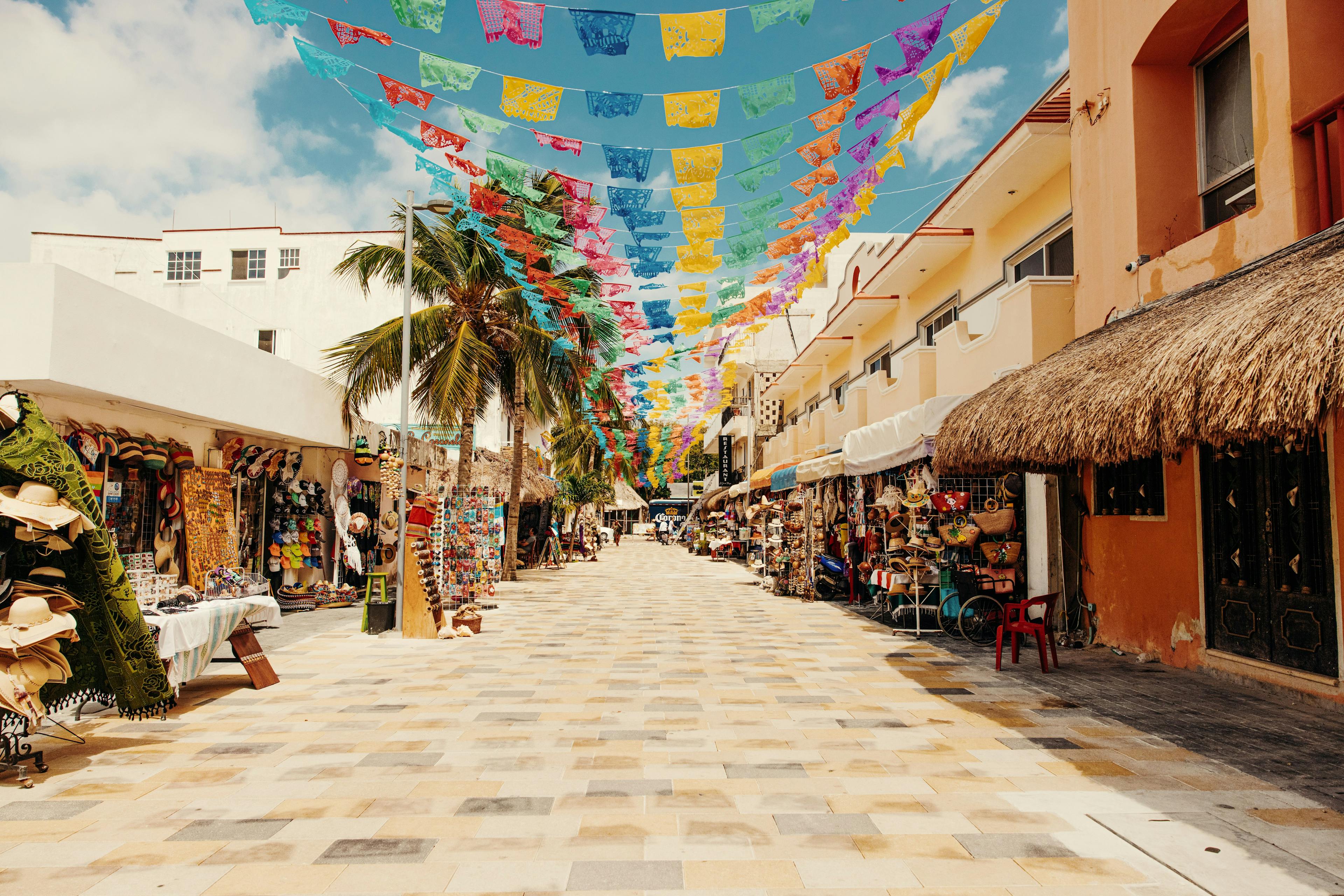 Colorful street of Cancun in Mexico