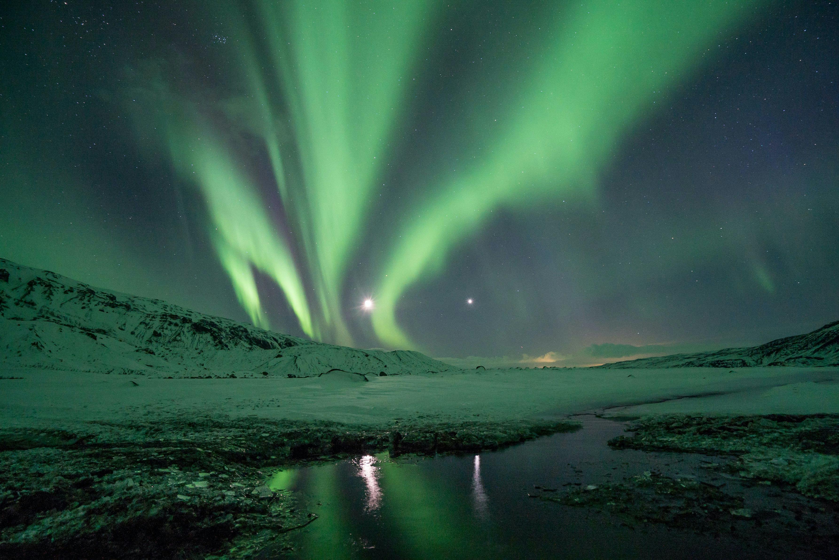 Northern lights in the sky in Iceland.