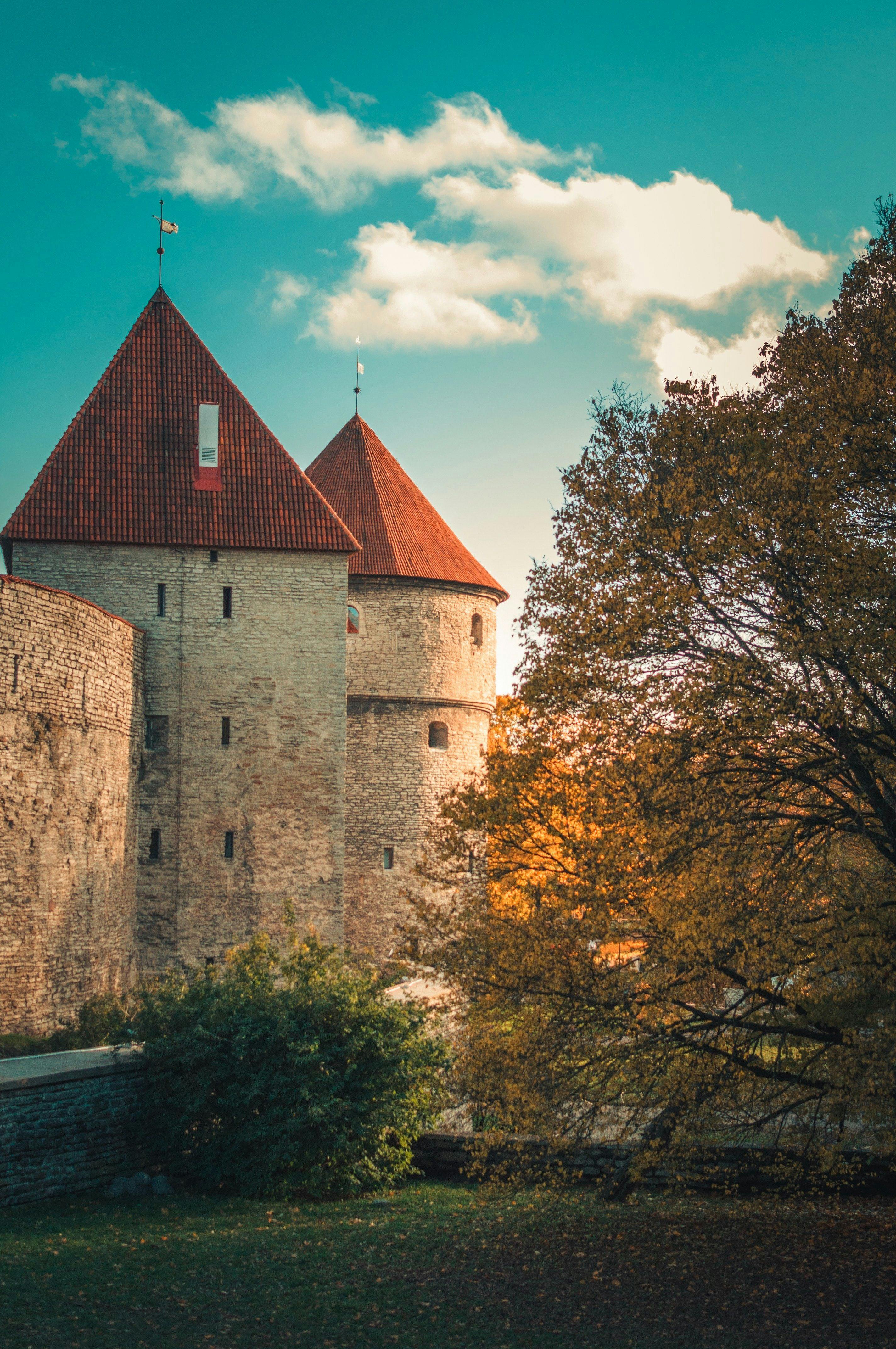 Medieval towers and city wall in Tallinn Old Town.