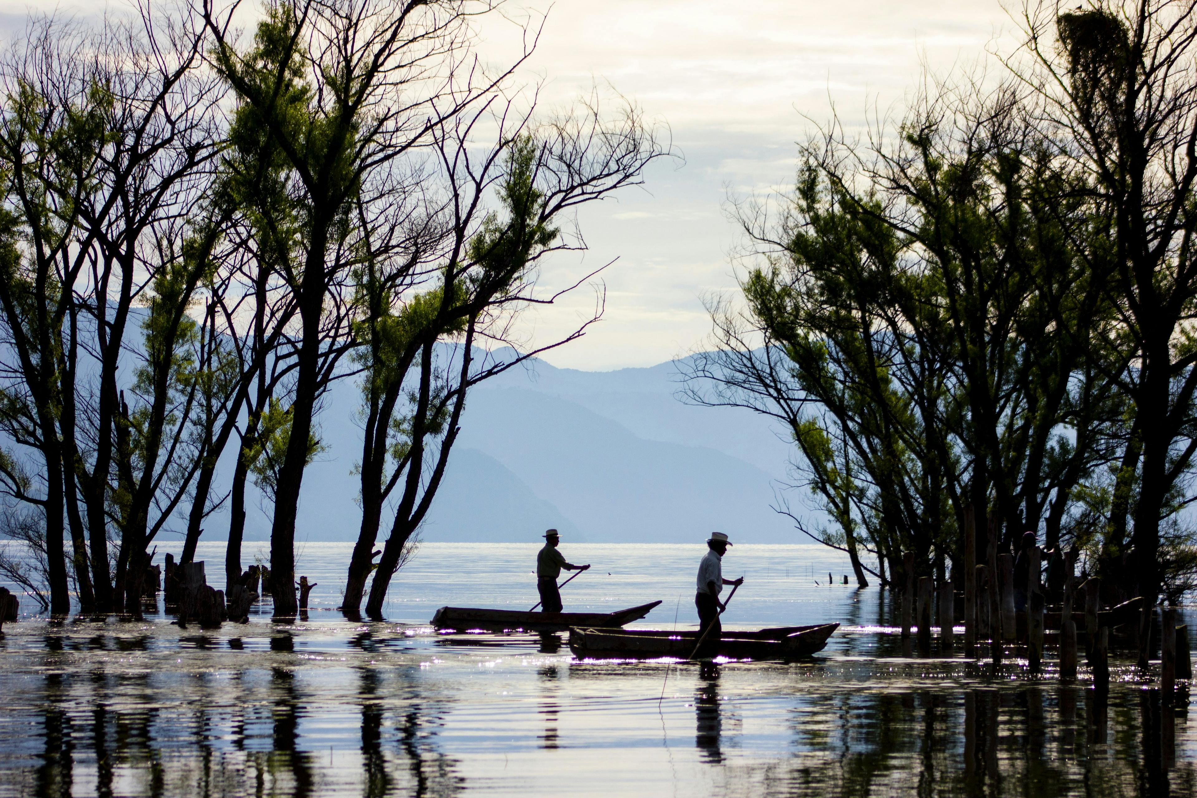 Fishermen on lake Atitlán in Guatemala.