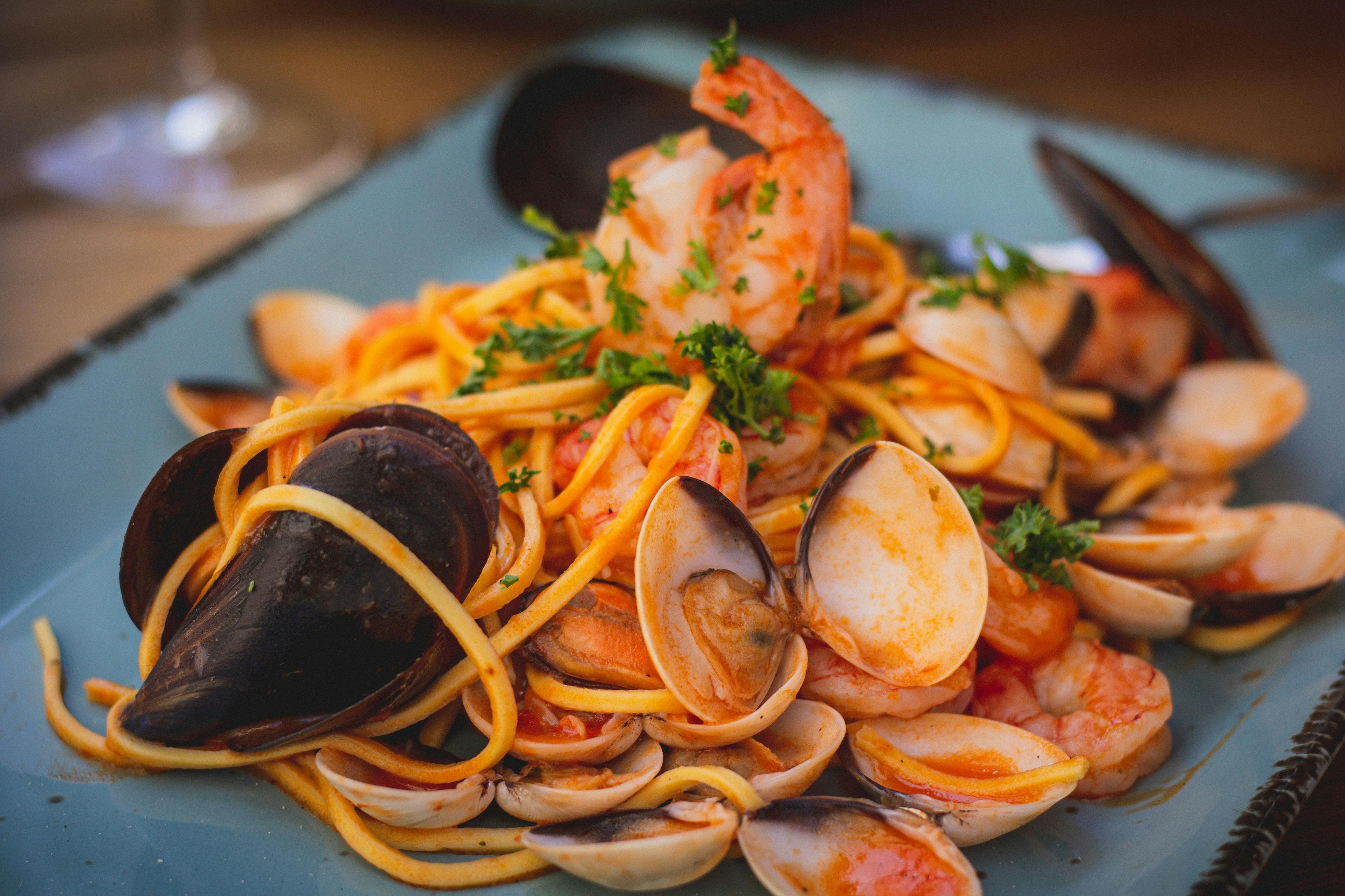 Seafood pasta in Italy.